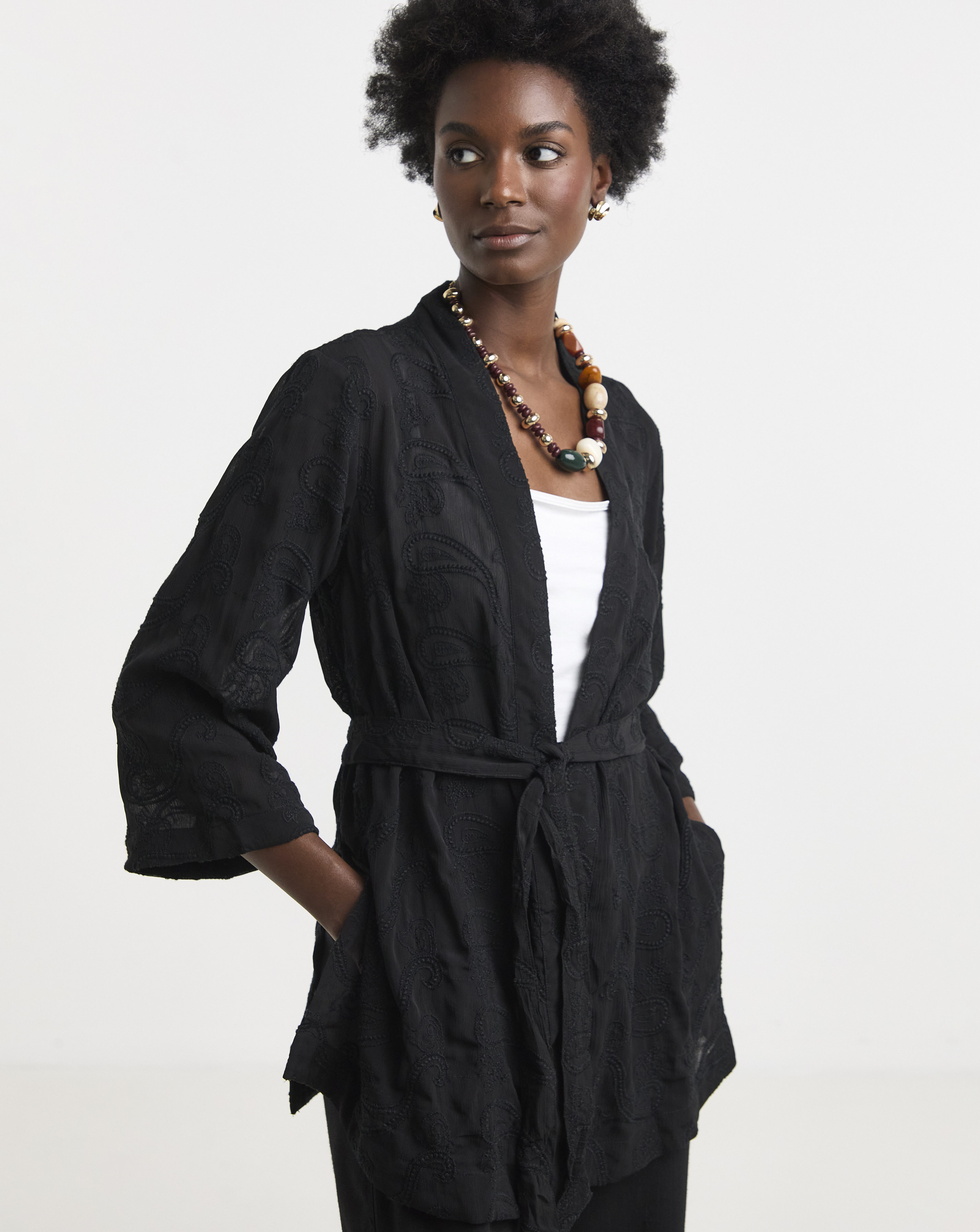 Embroidered Sheer Kimono