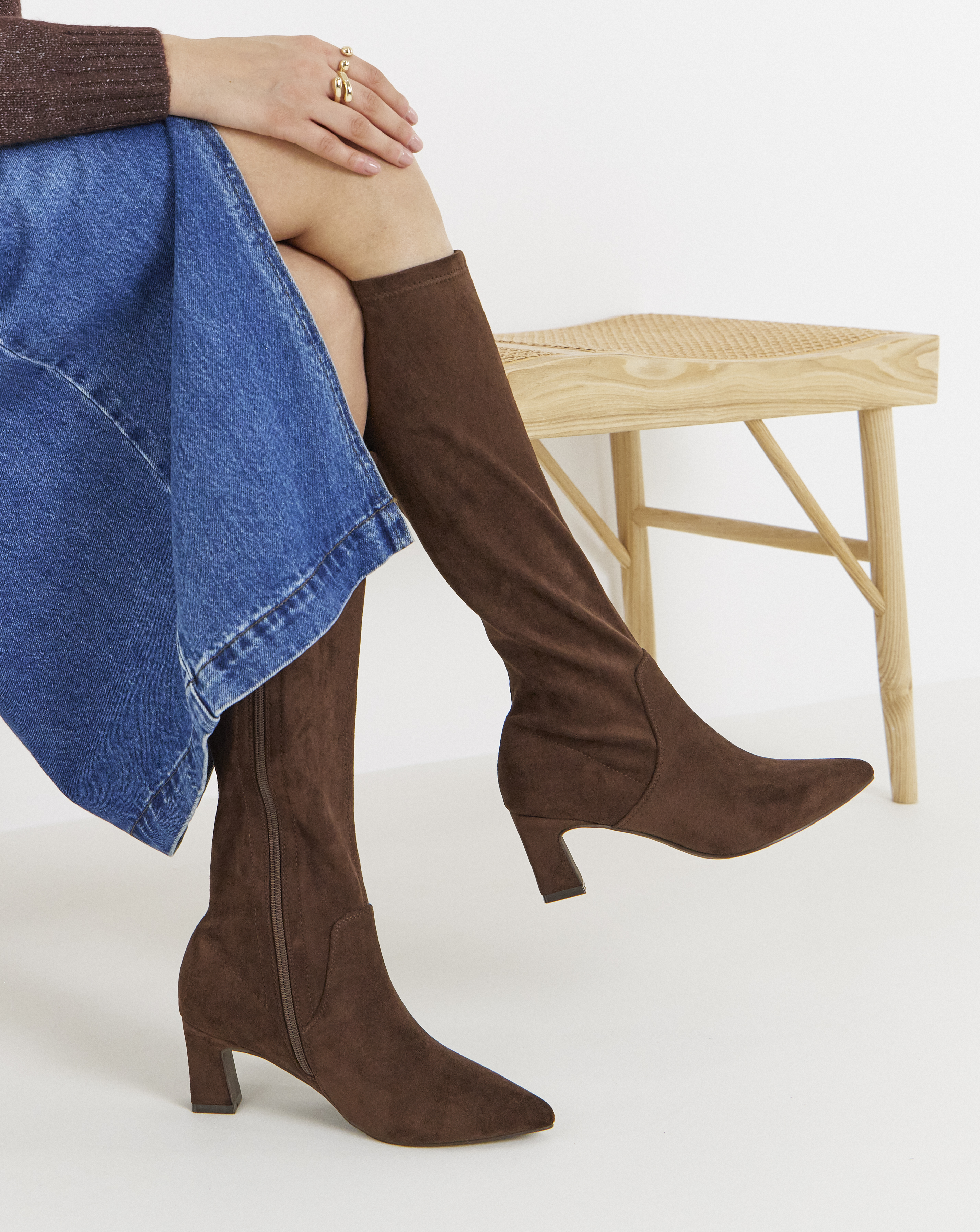 Shona Pointed Toe Knee High Sock Boots - Extra Wide Fit (EEE) & Super Curvy Calf