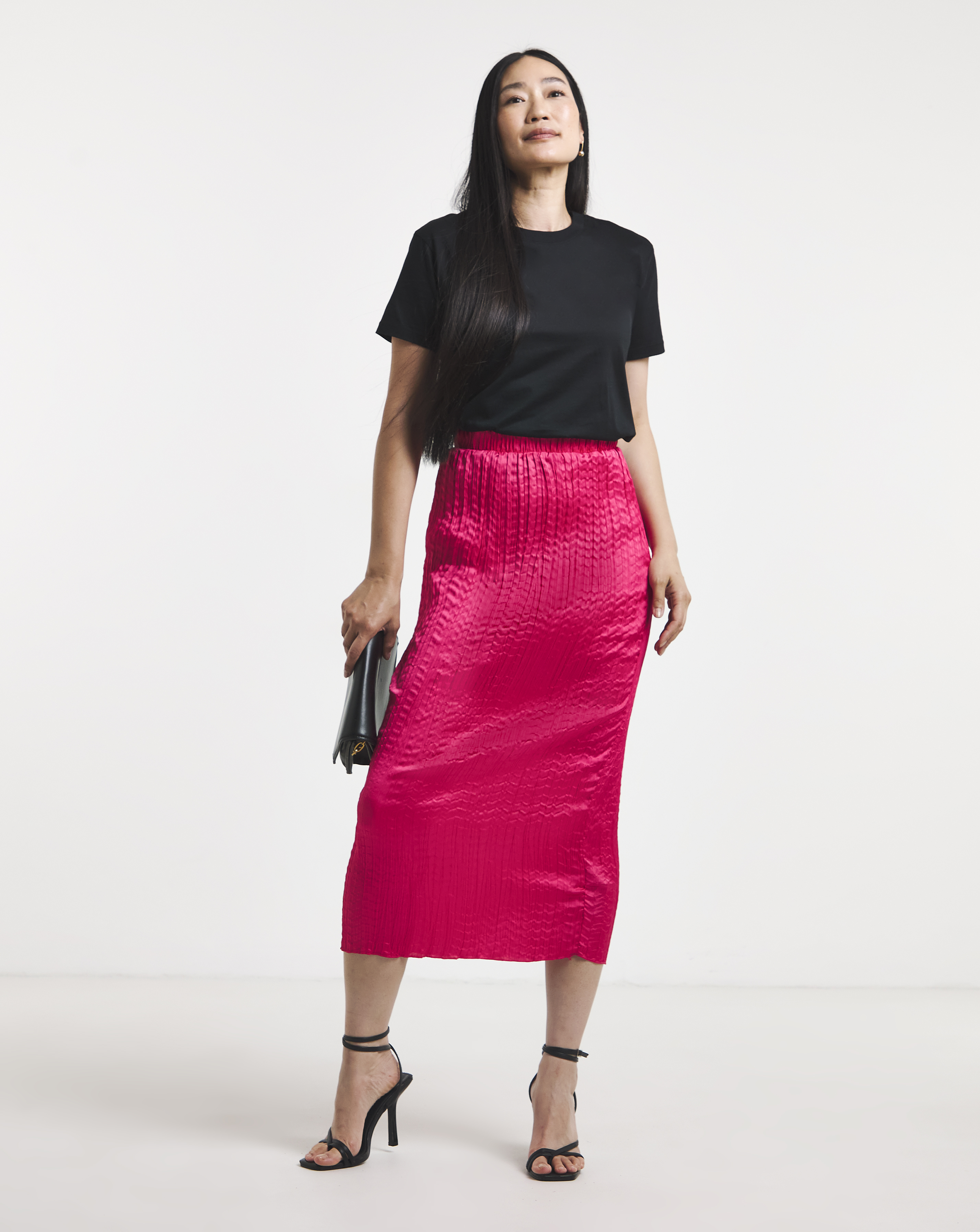 Bright Pink Crinkle Satin Skirt