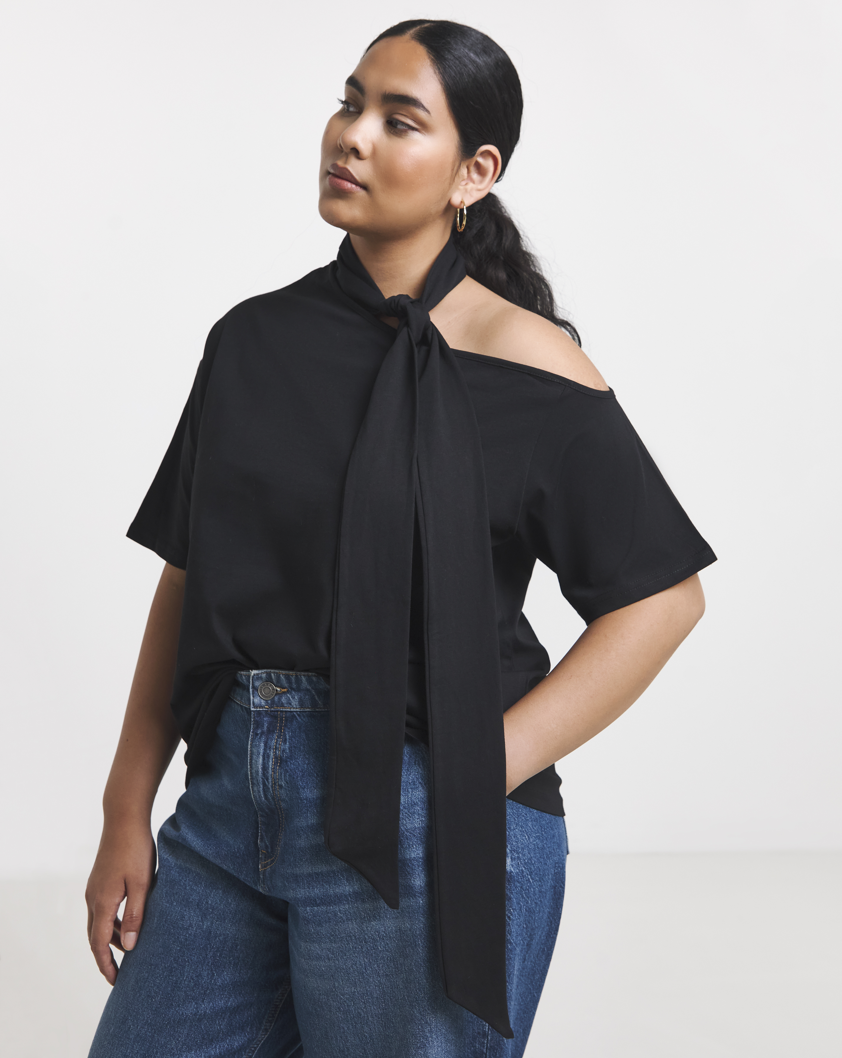 Simply Be Black Scarf Neck Top