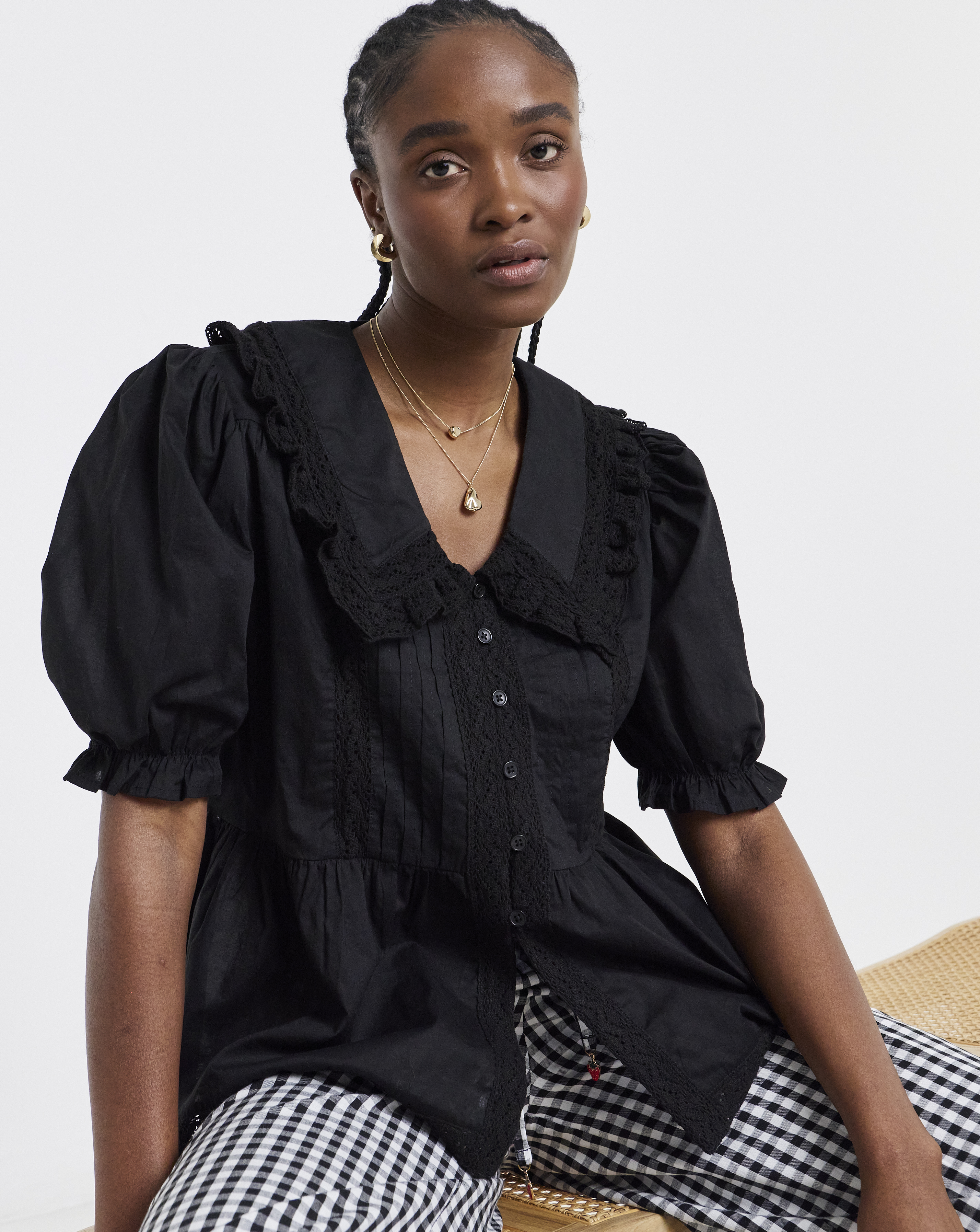 Black V Neck Collar Blouse