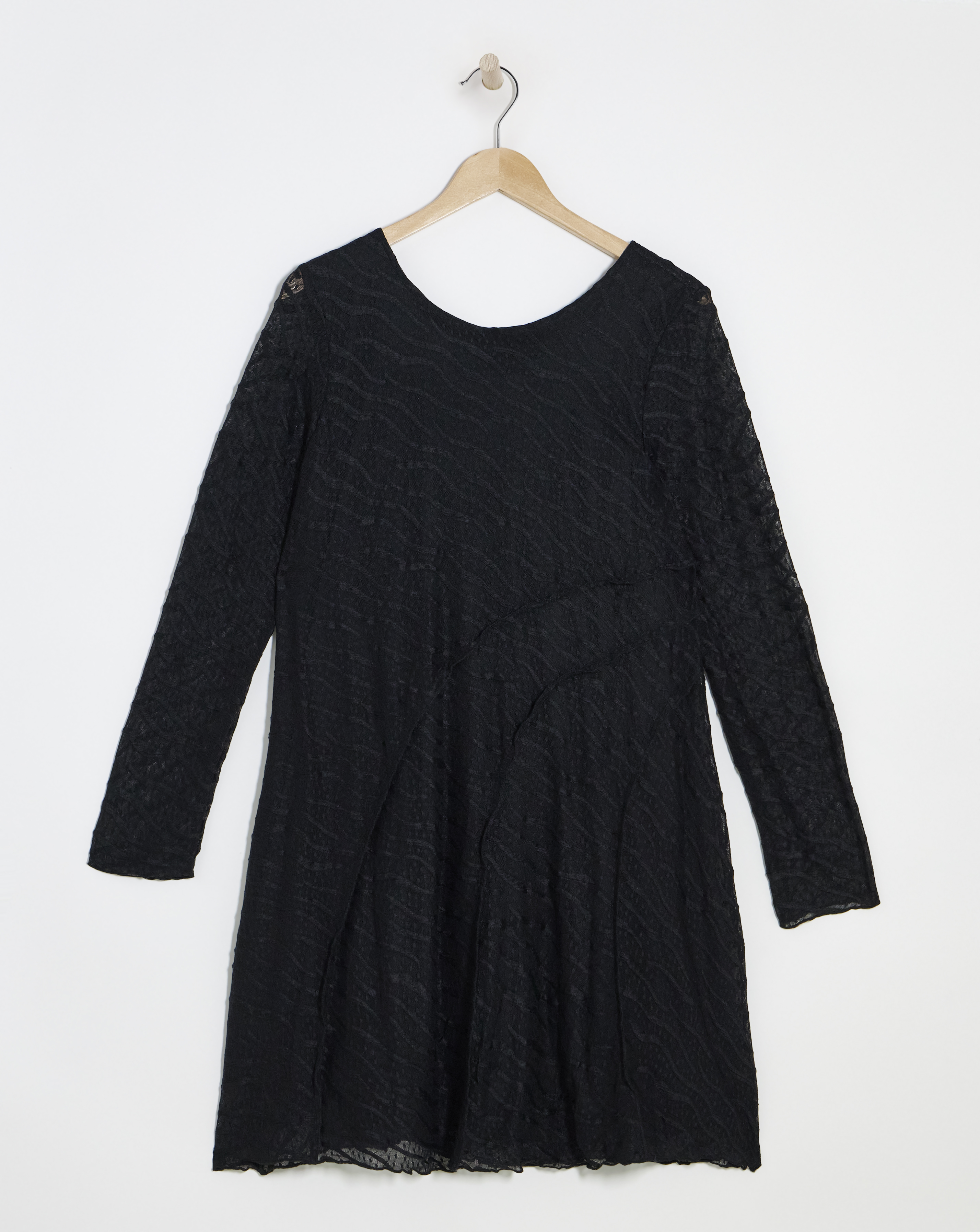 Black Textured Stretch Lace Dress with Bow Back