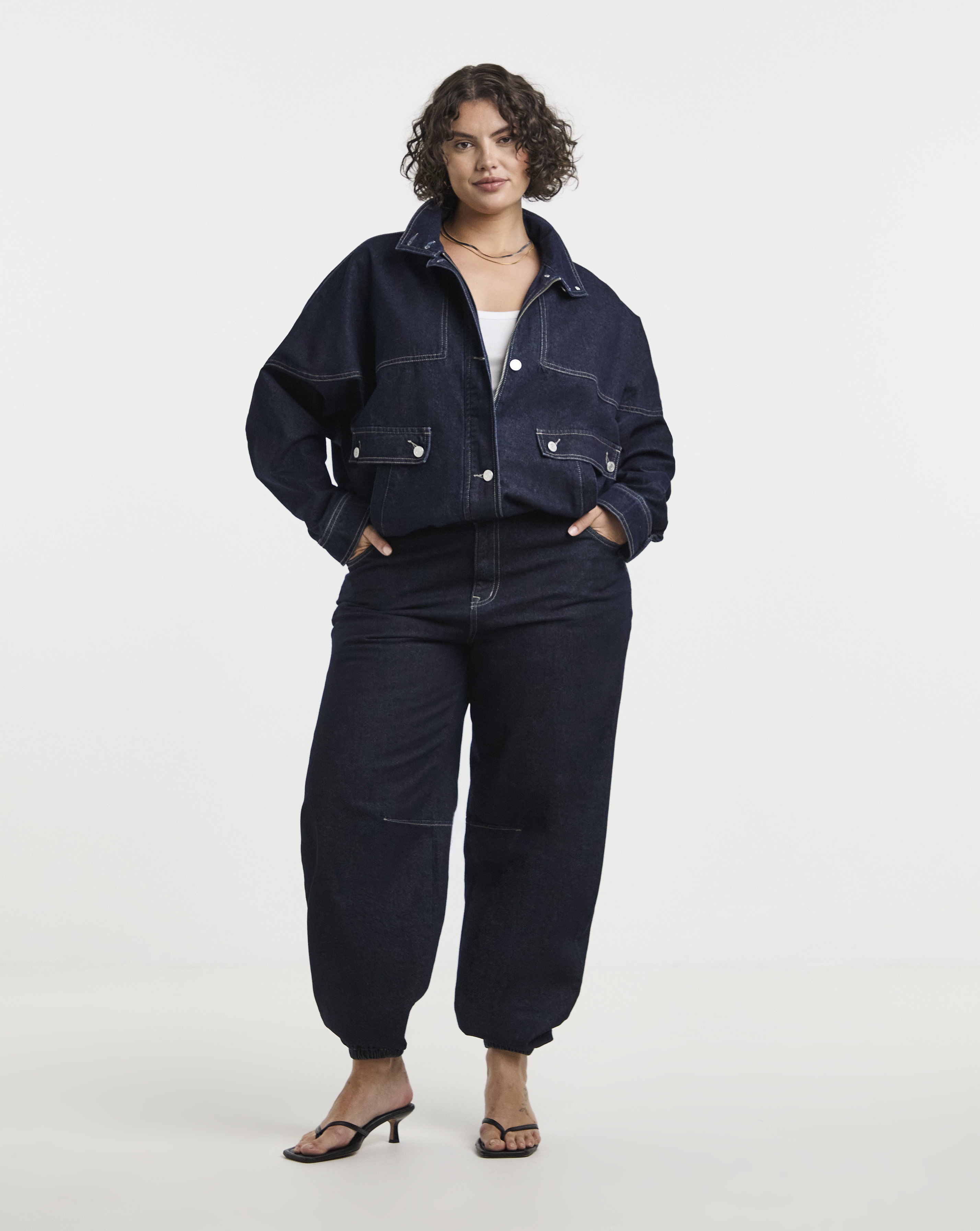 Simply Be Indigo Funnel Neck Bat Wing Denim Jacket