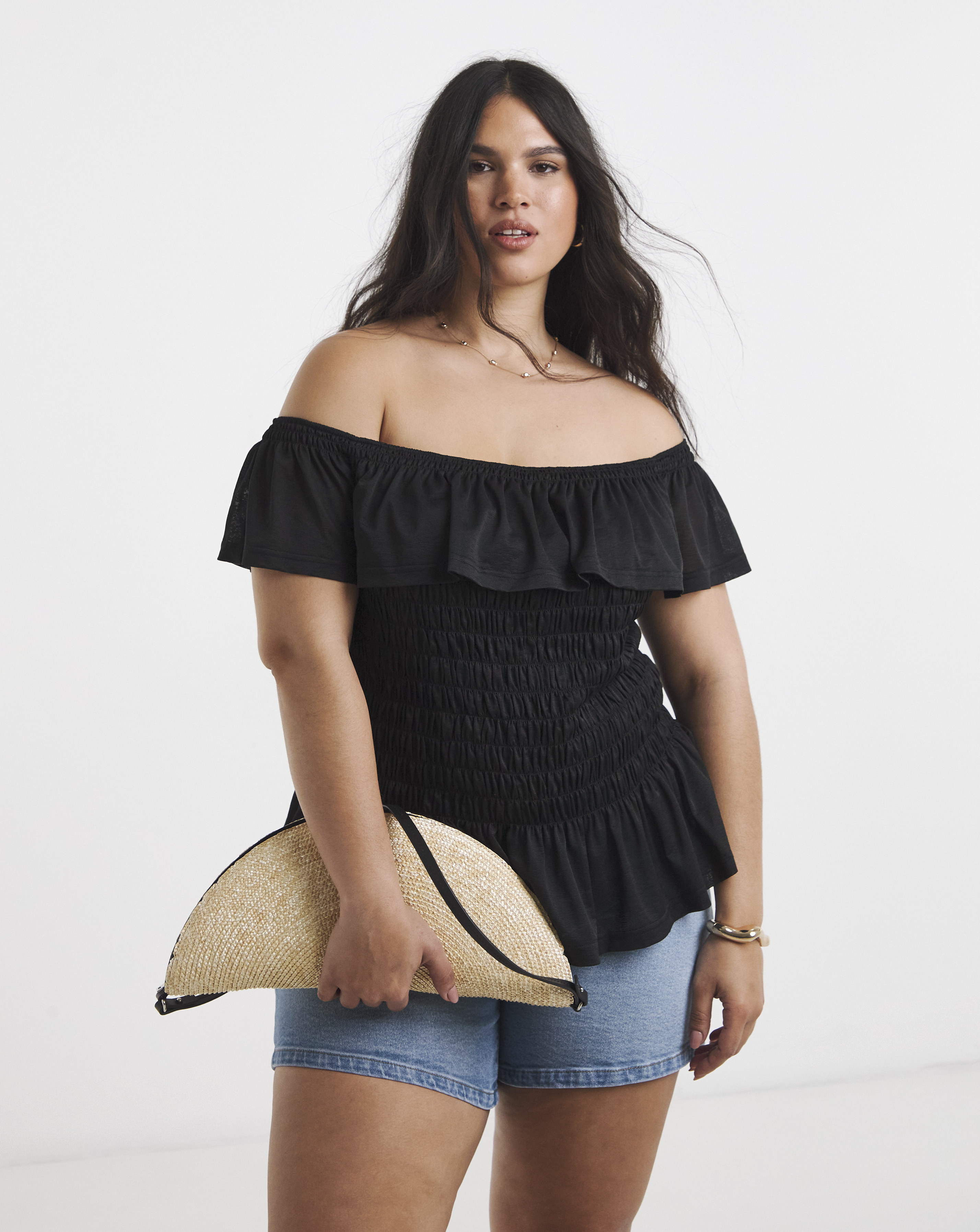 Ruffle Shirred Mesh Top