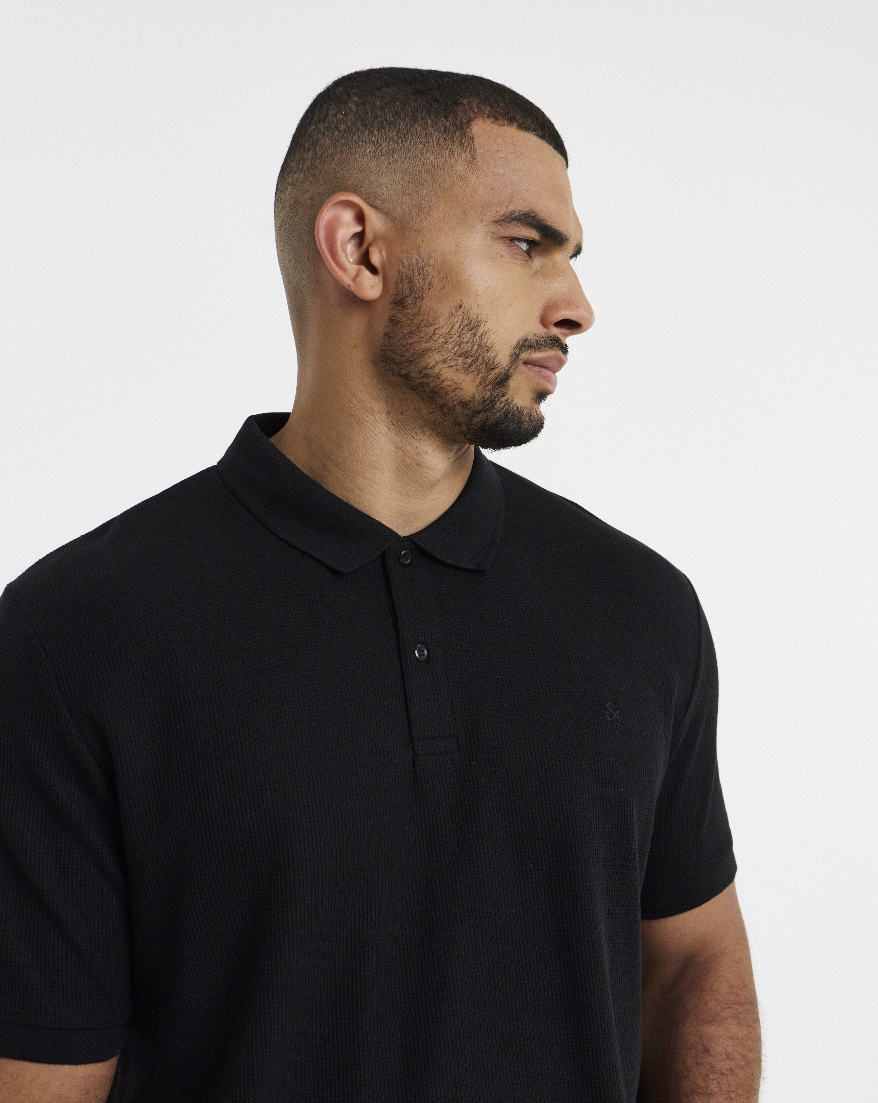Jack & Jones Austin Waffle Polo - Black