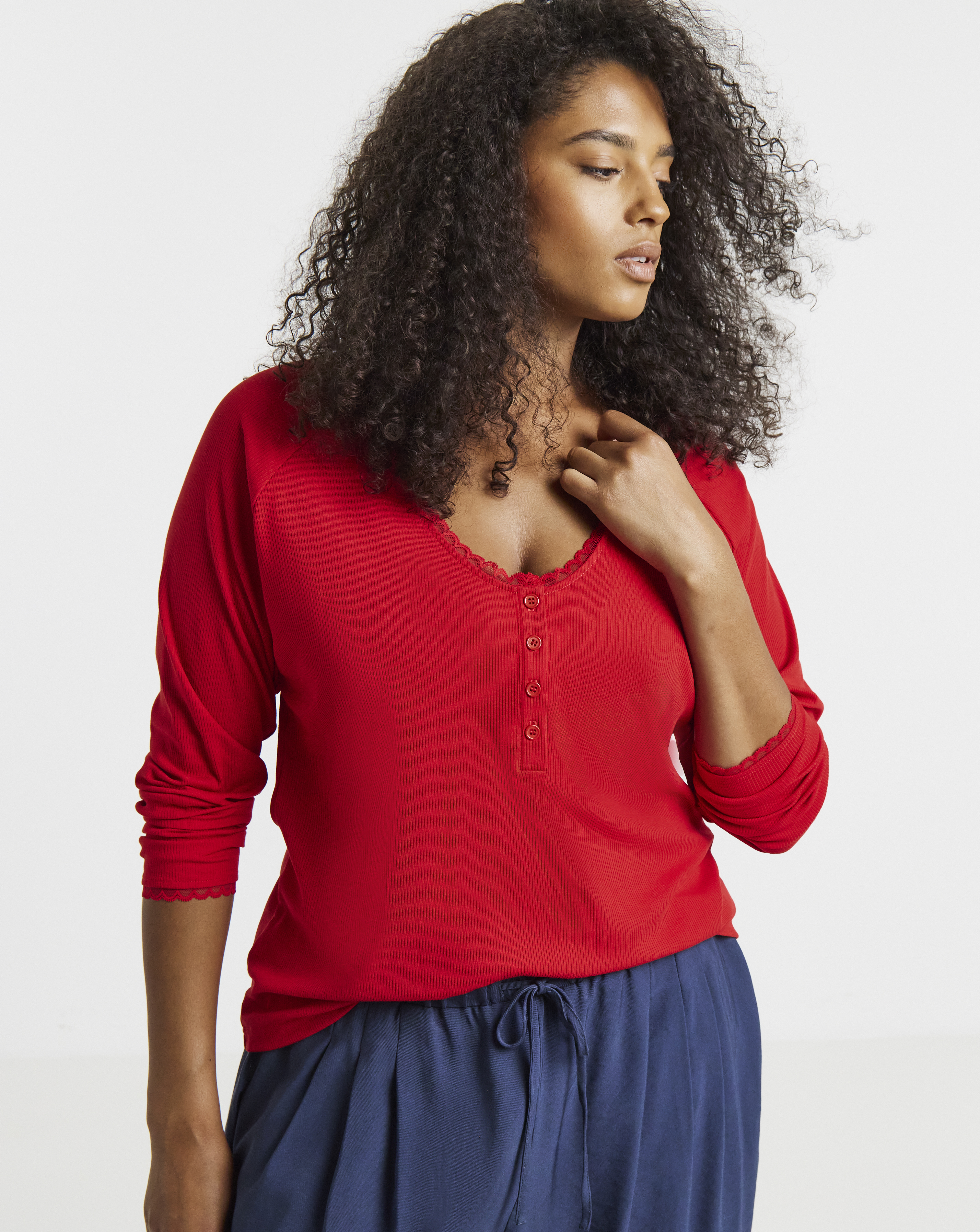New In - Ribbed Lace LS Henley