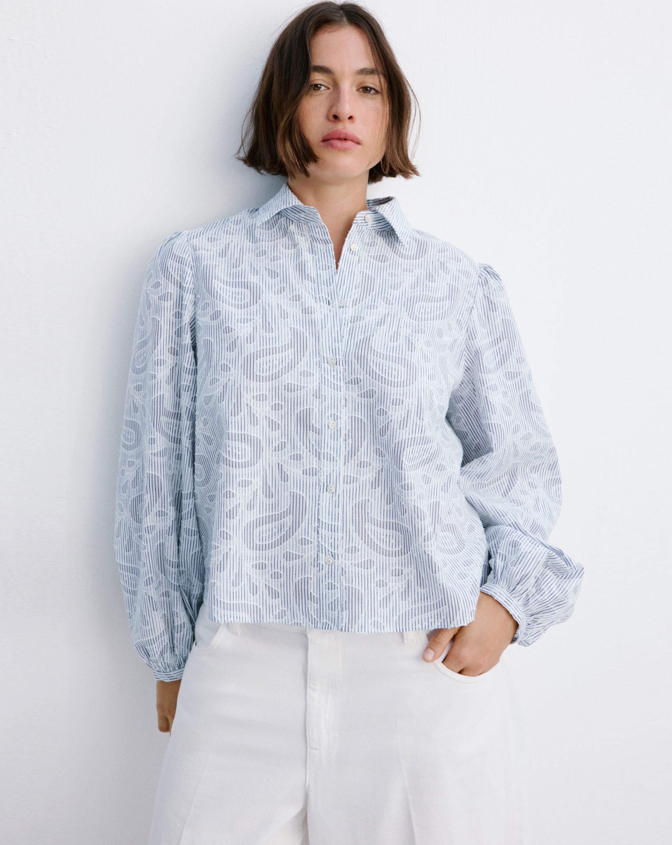 Mango Women's Blue Striped Shirt With Embroidered Det Size 18-20 - Image 2