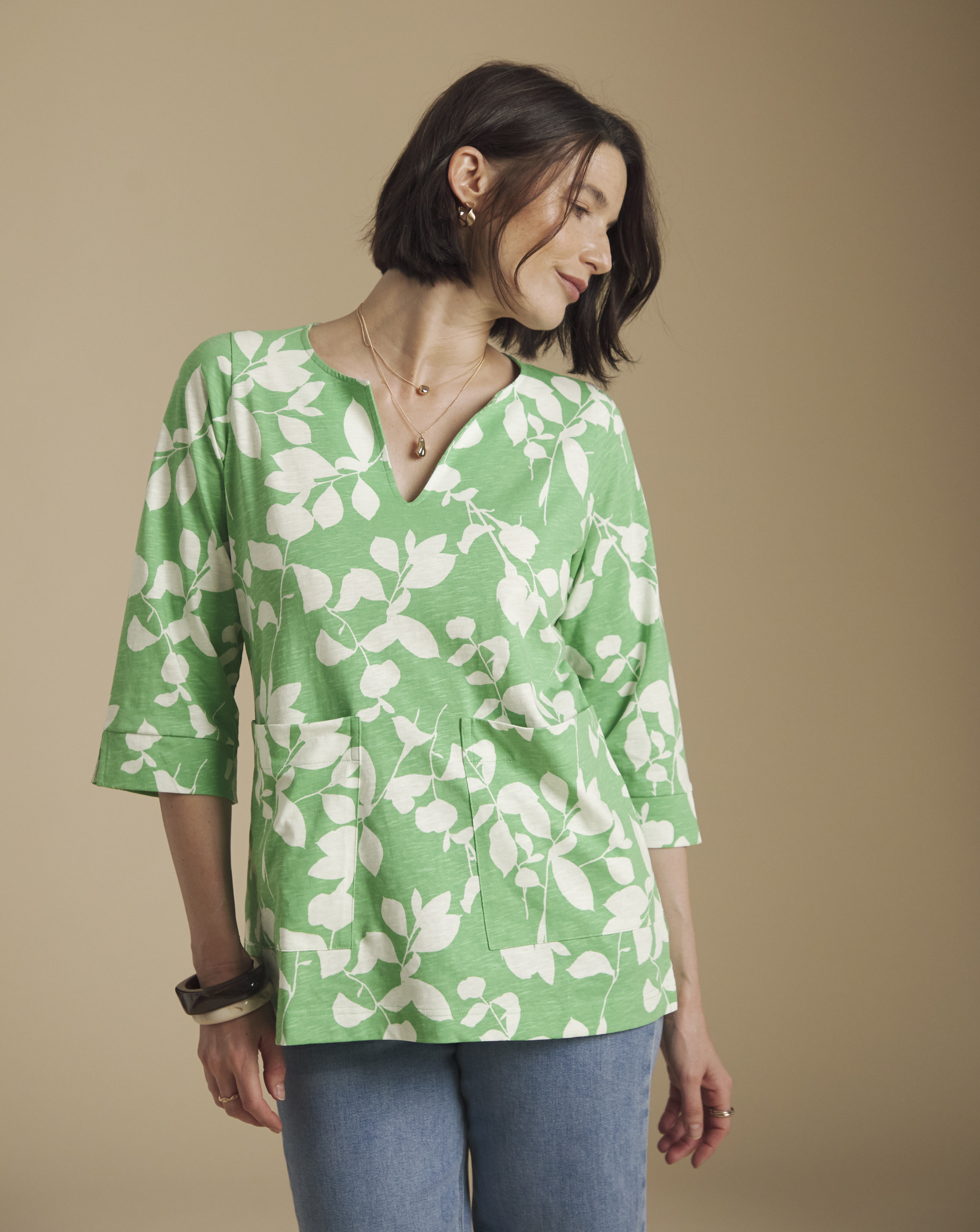 New In - Julipa Cotton Notch Neck Pocket Tunic