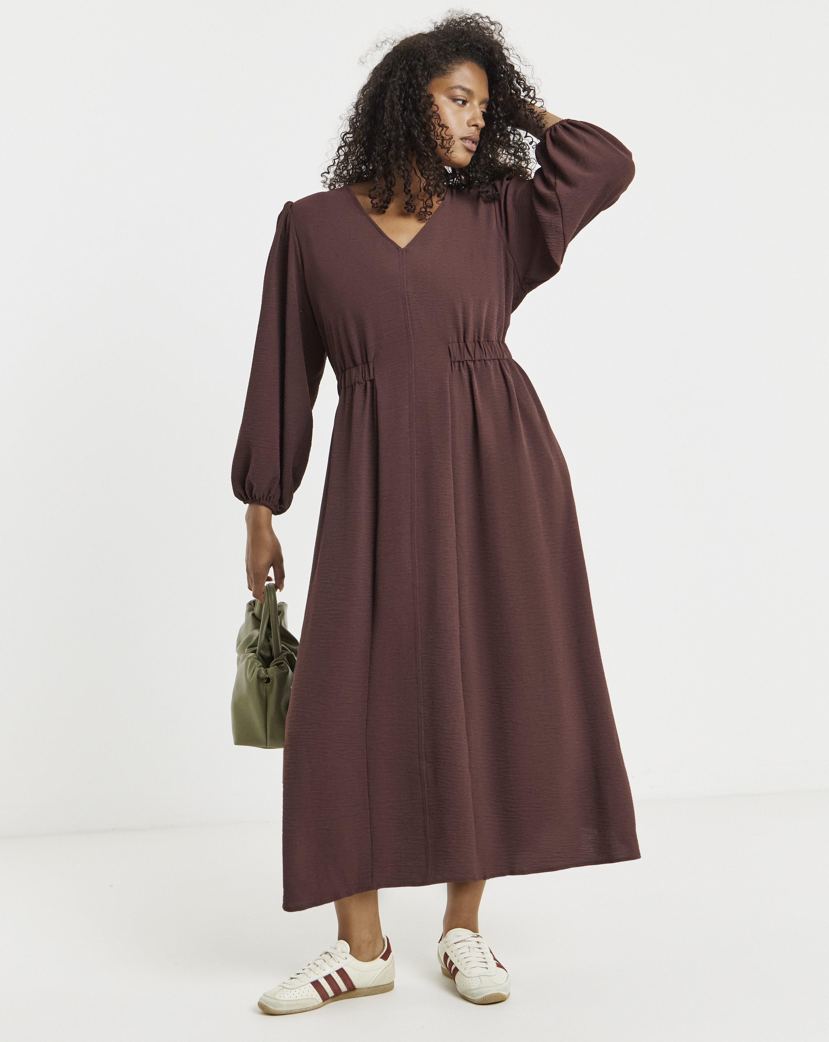 Simply Be - Women's Cinched Waist Midi Dress - Size 12 - Burgundy - 100% Recycled Polyester