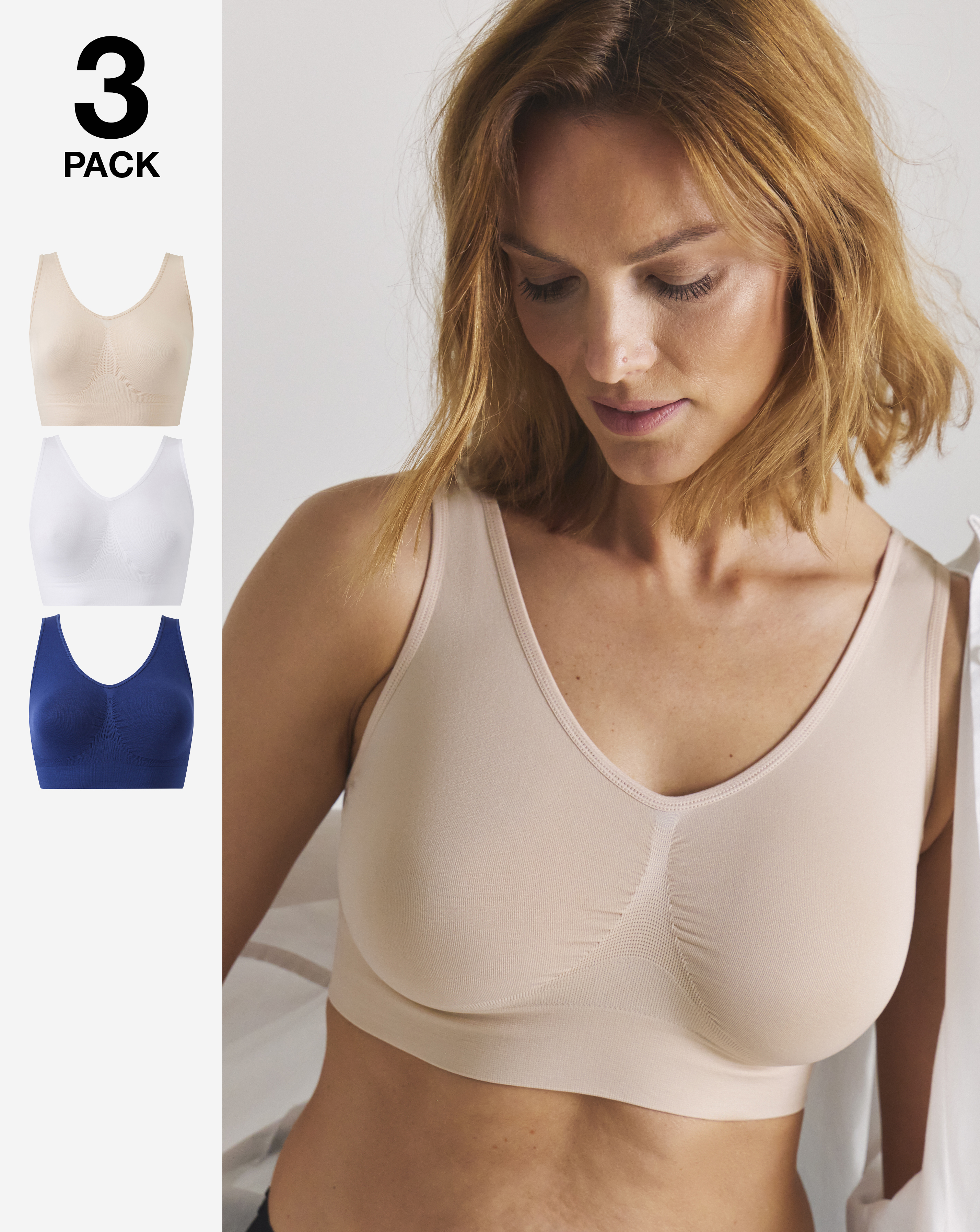 3 Pack Navy/Blush/White Comfort Tops A-D
