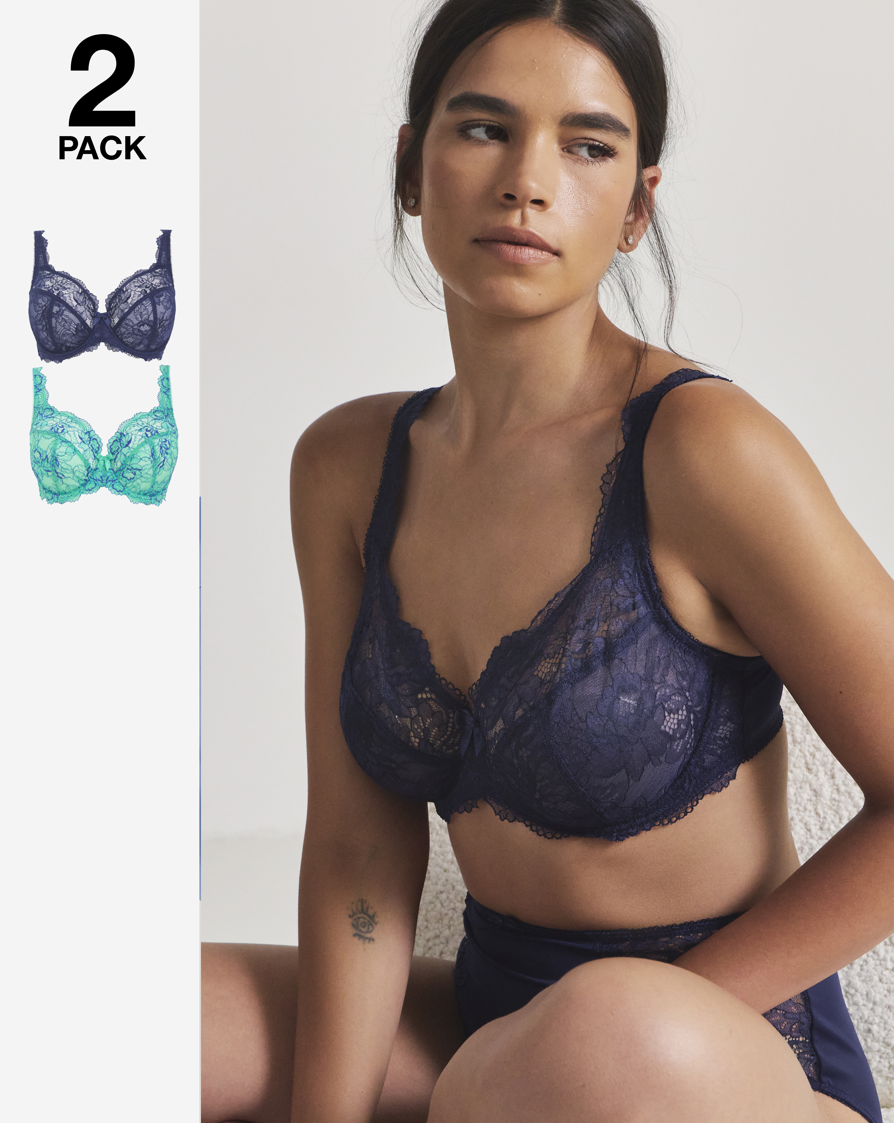 2 Pack Ella Lace Full Cup Wired Bras