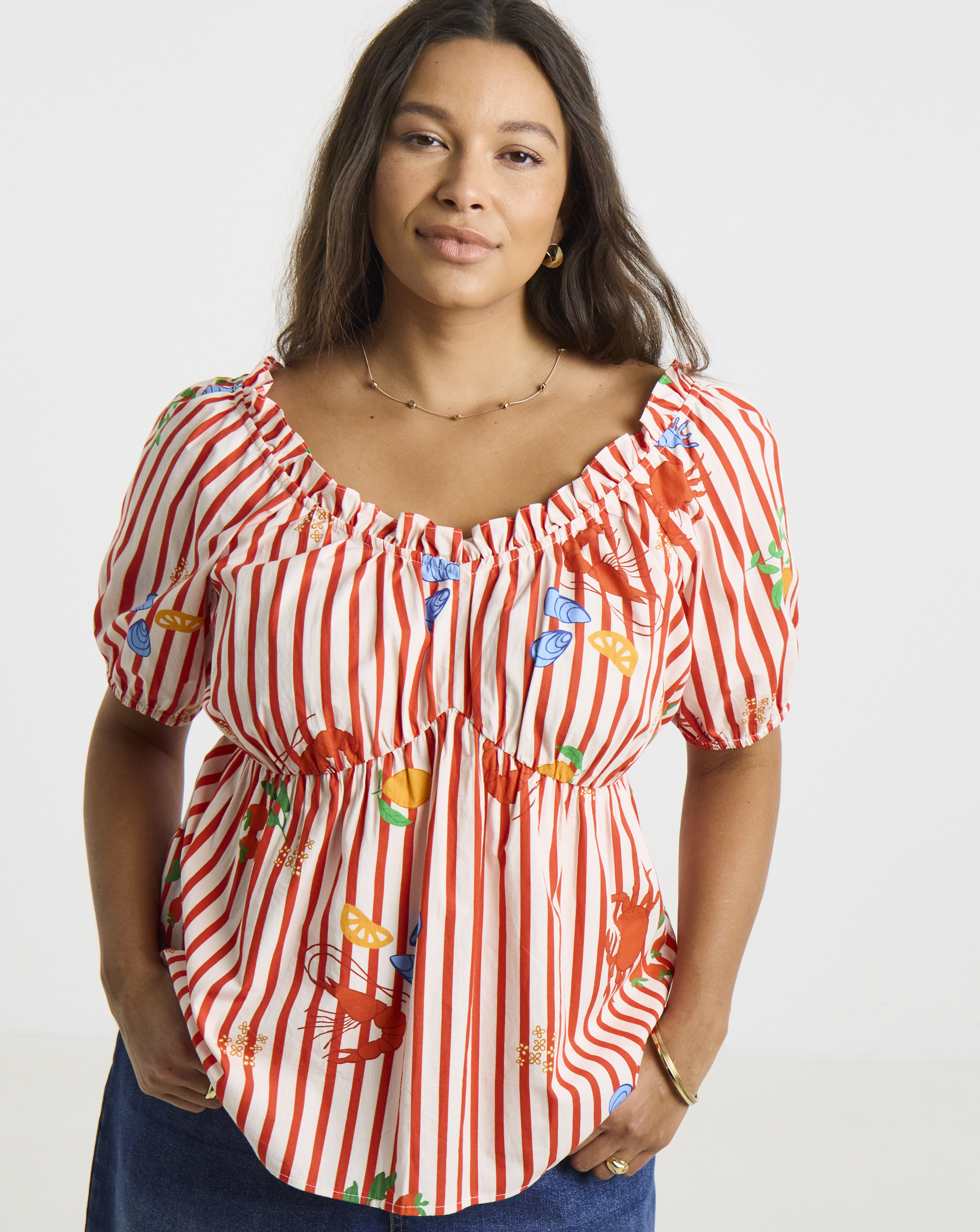 Red Stripe Puff Sleeve Top