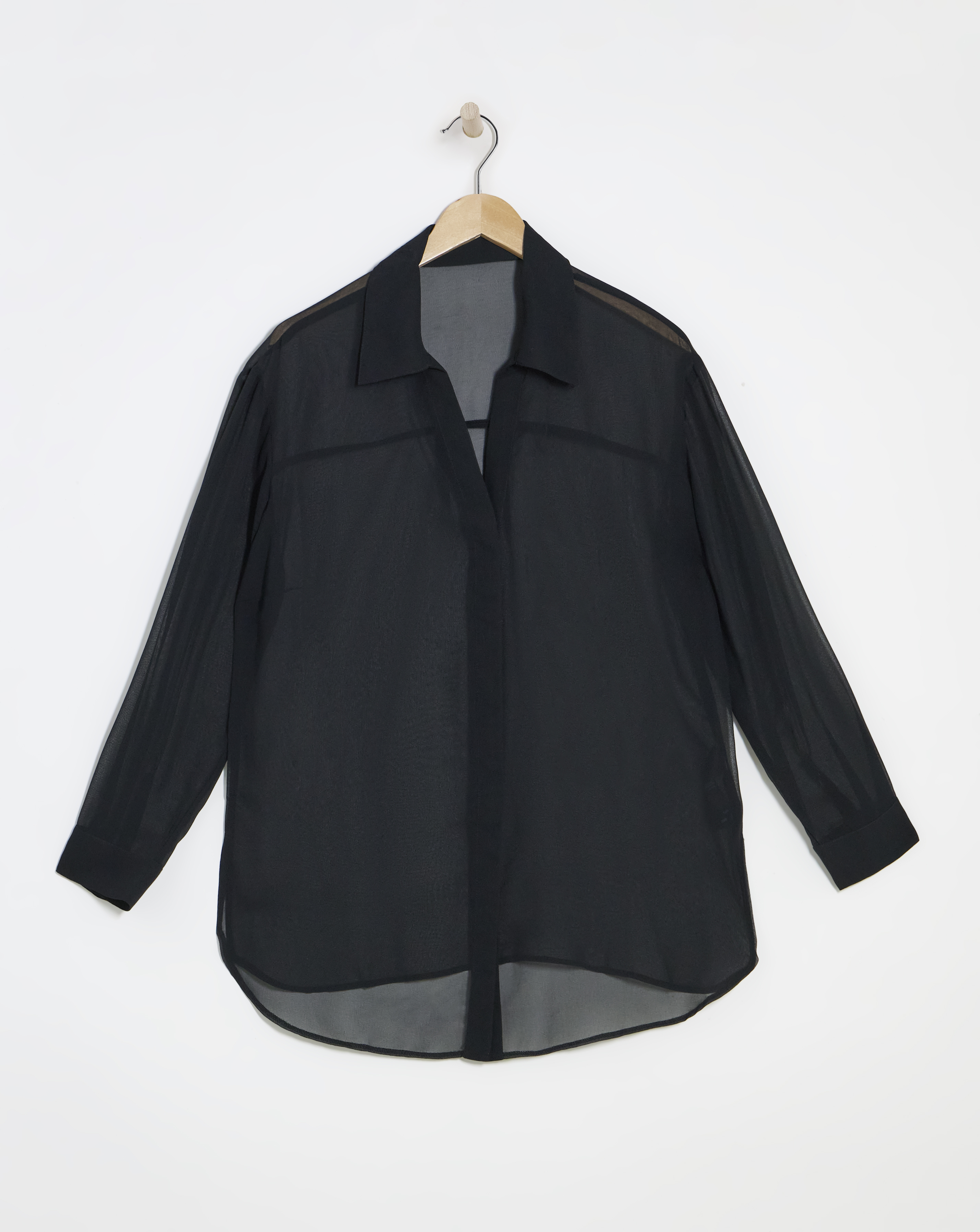 Black V Neck Sheer Shirt