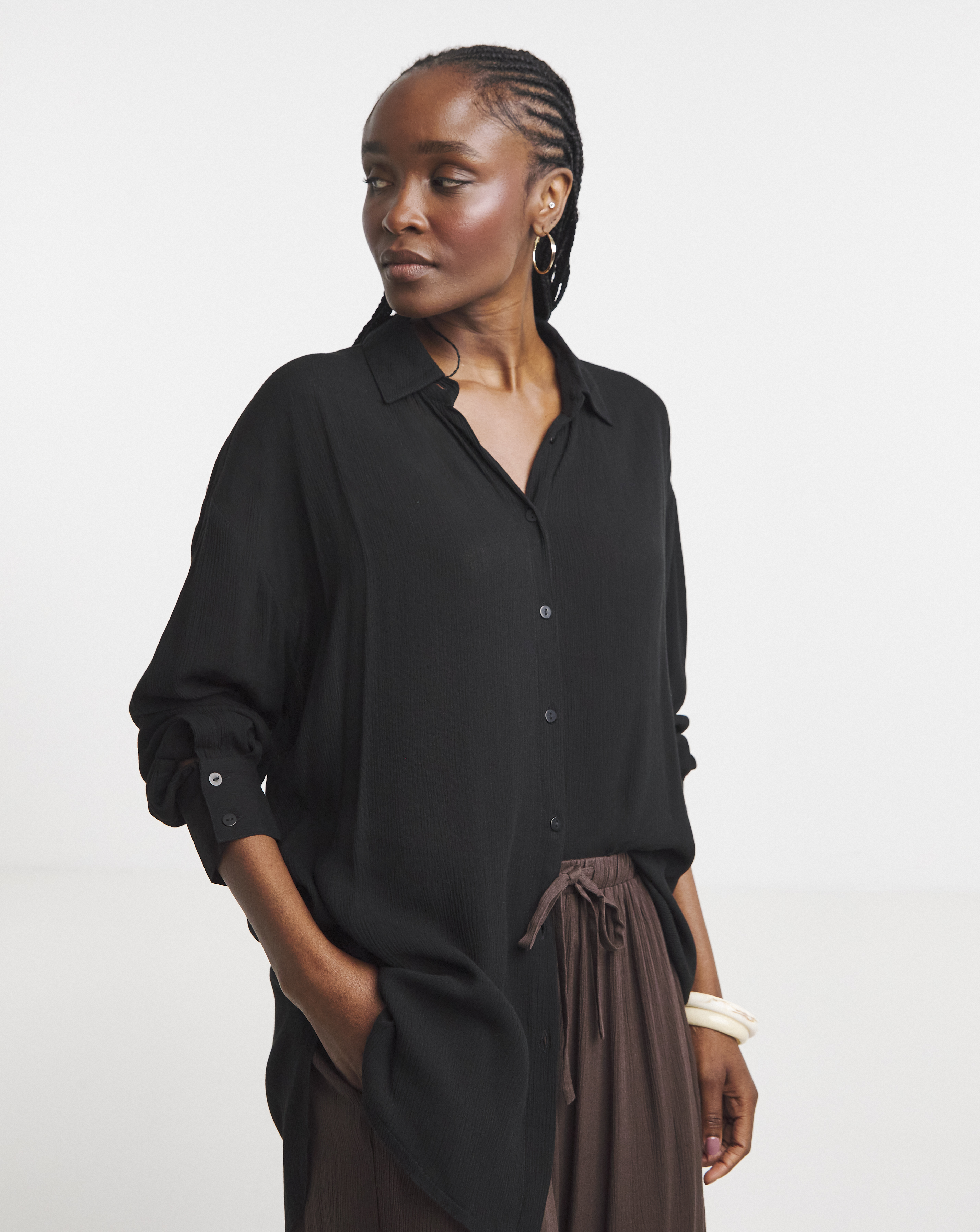 Simply Be Black Crinkle Shirt
