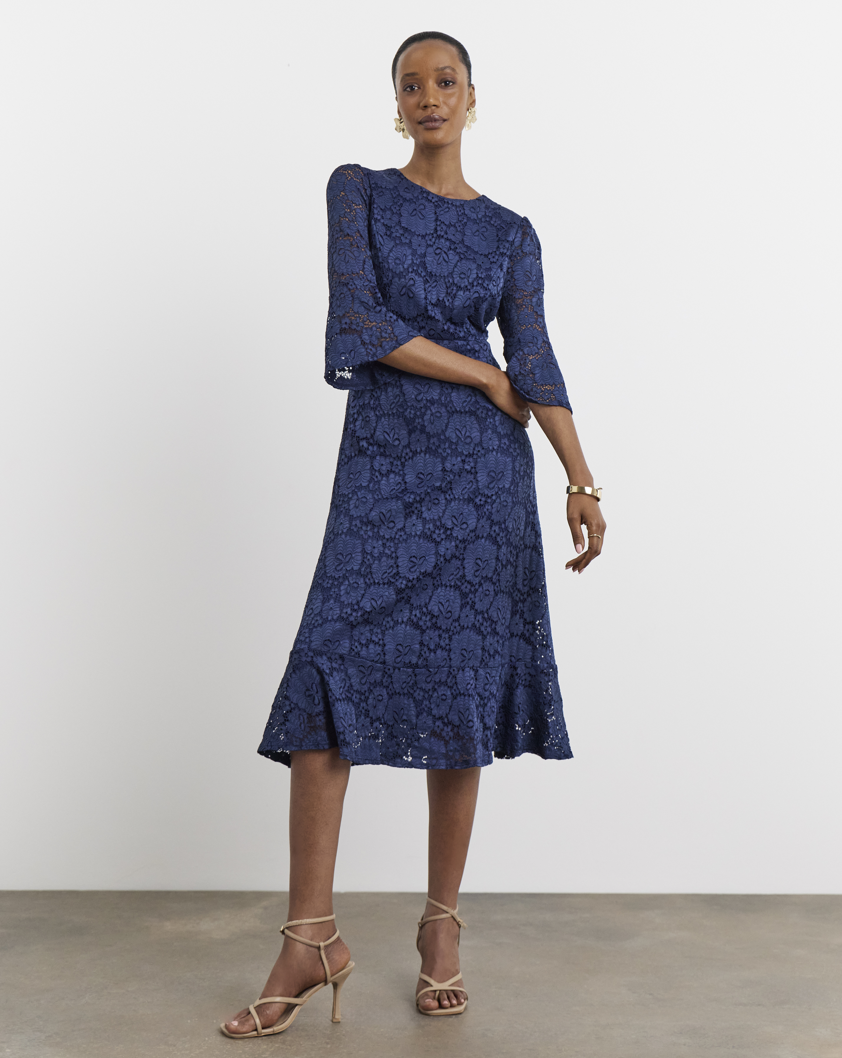 Joanna Hope Navy Lace Midi Dress