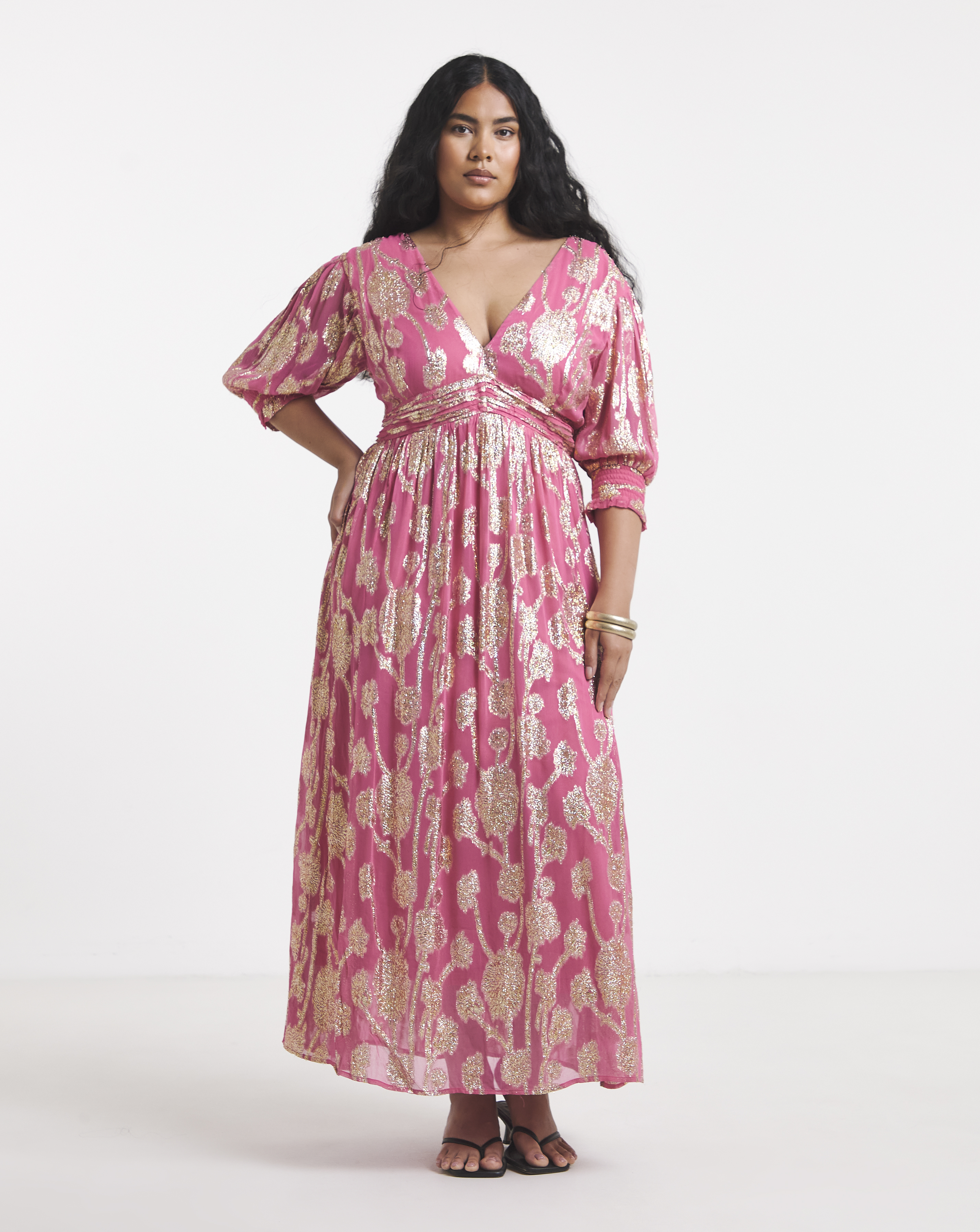 Simply Be Pink and Gold Jacquard Detail Maxi Dress