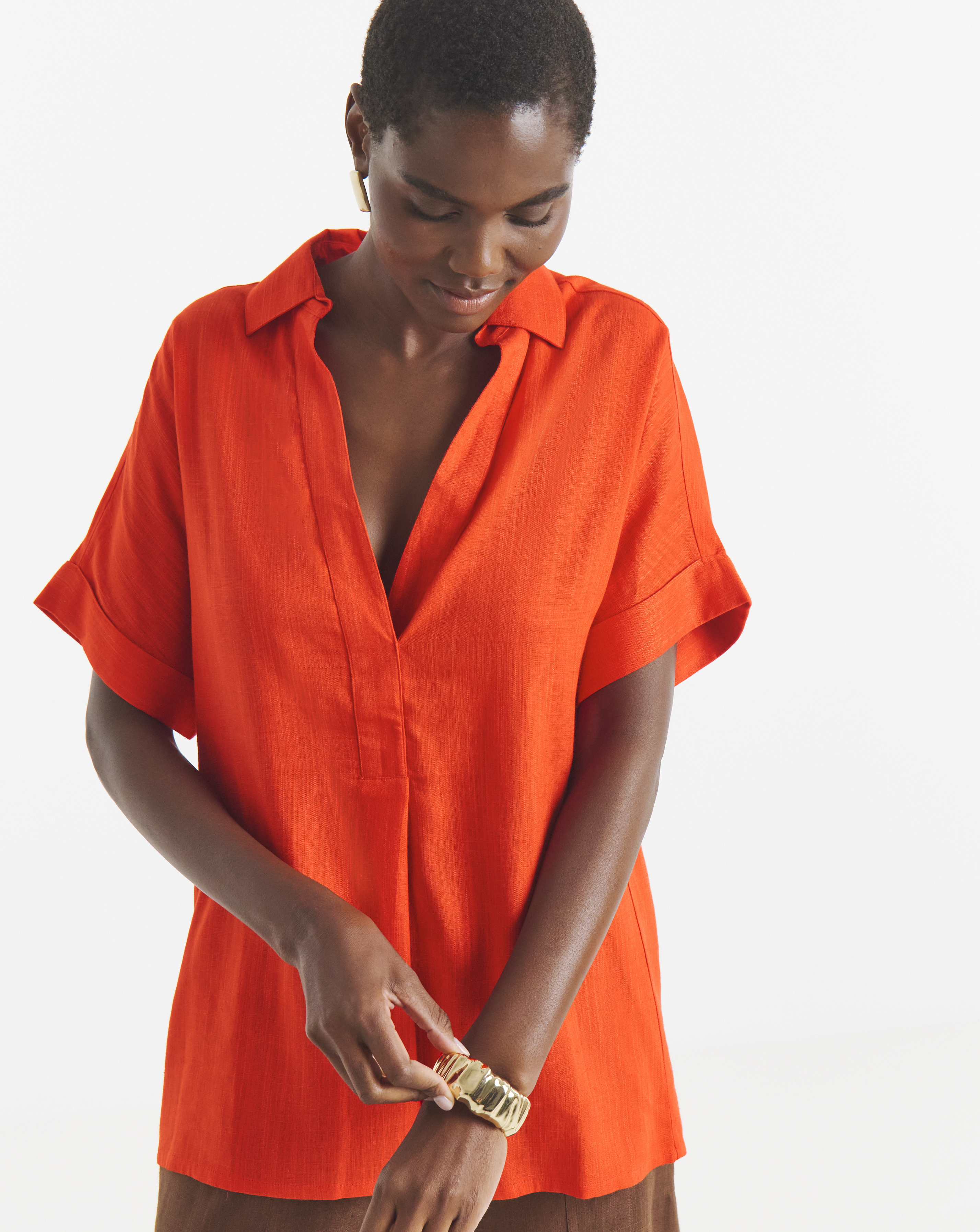 New In - Linen Mix Collared Tunic