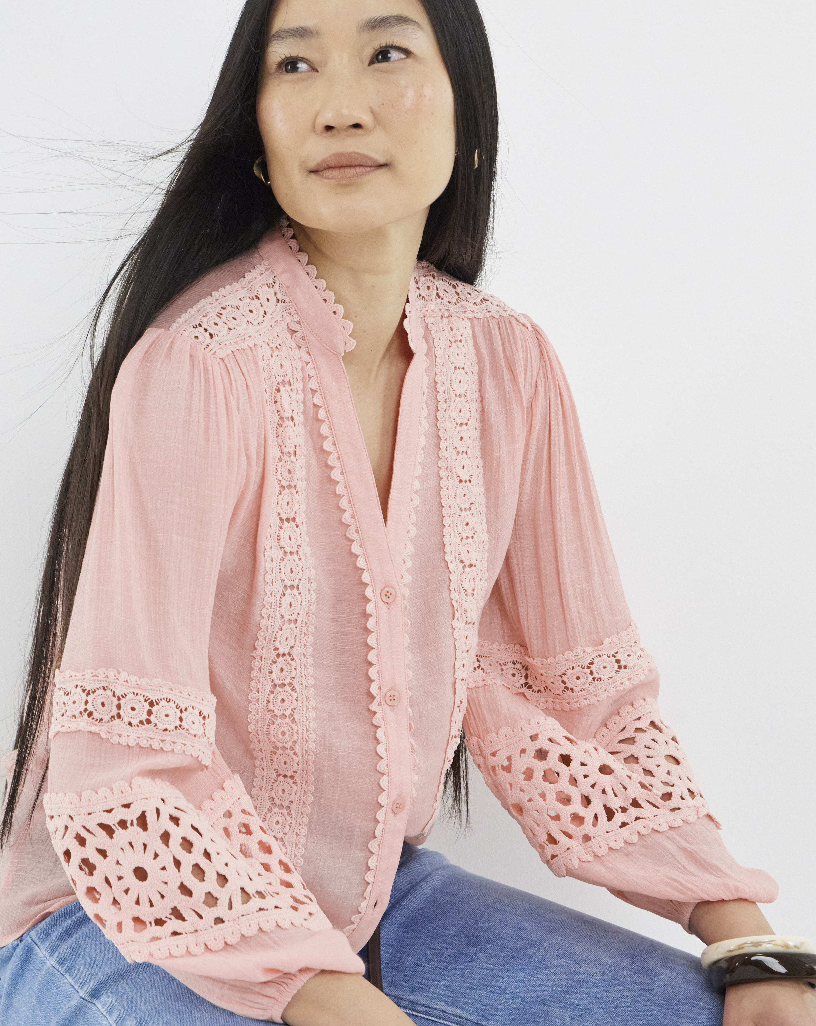 New In - Lace Trim Prairie Blouse