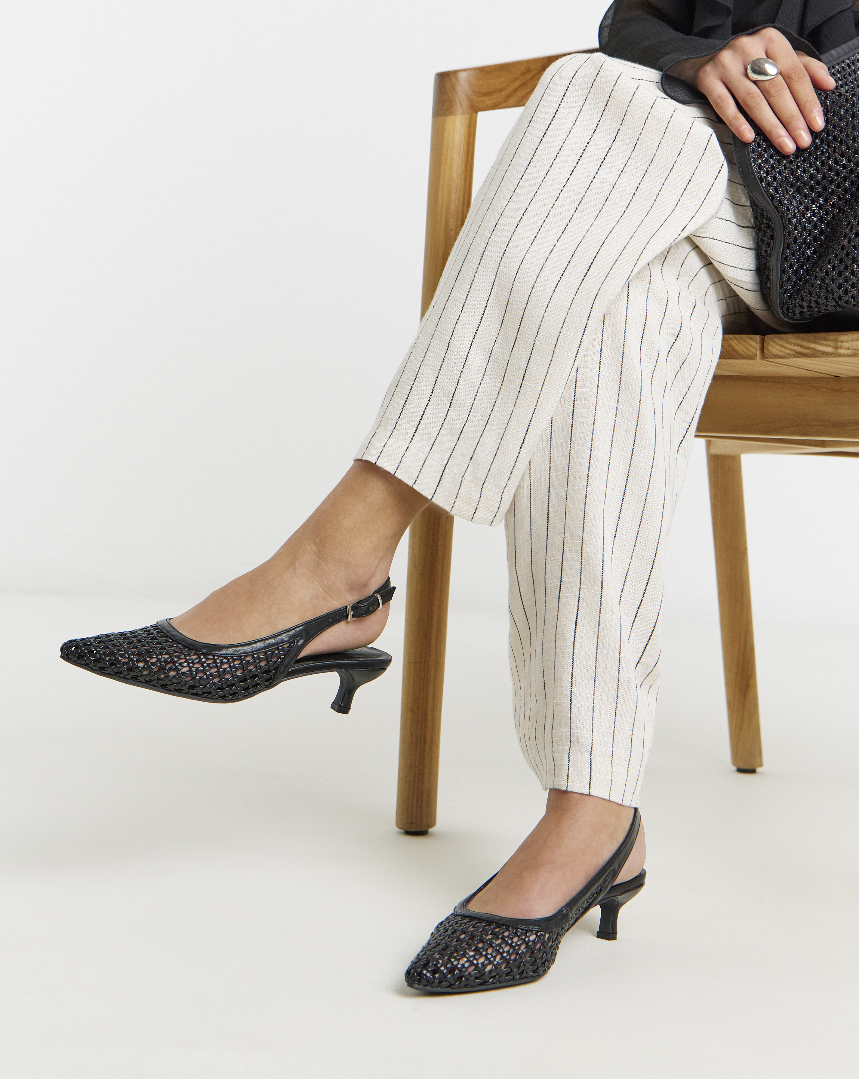 Woven Pointed Toe Slingbacks Wide
