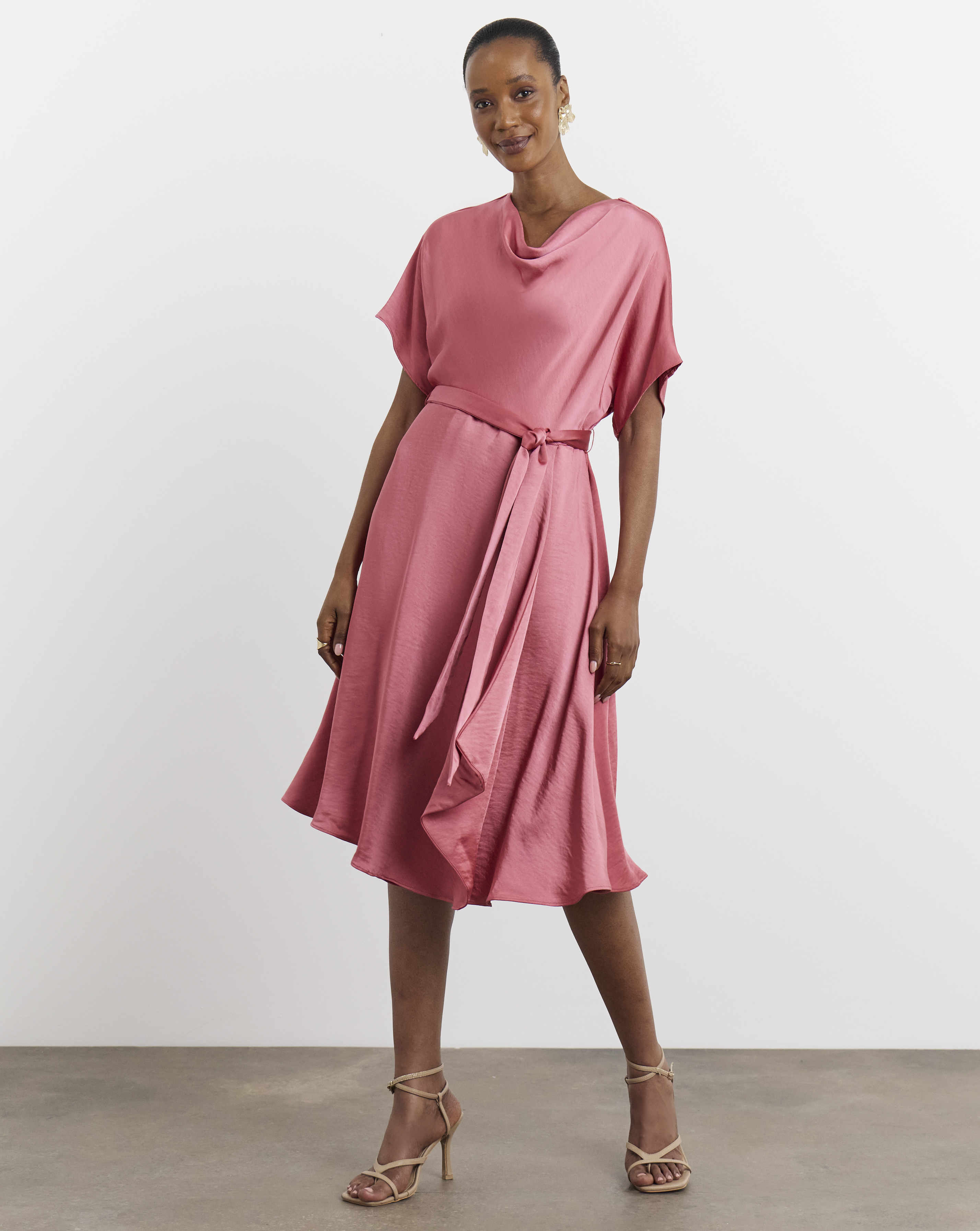 Joanna Hope Satin Cowl Neck Dress