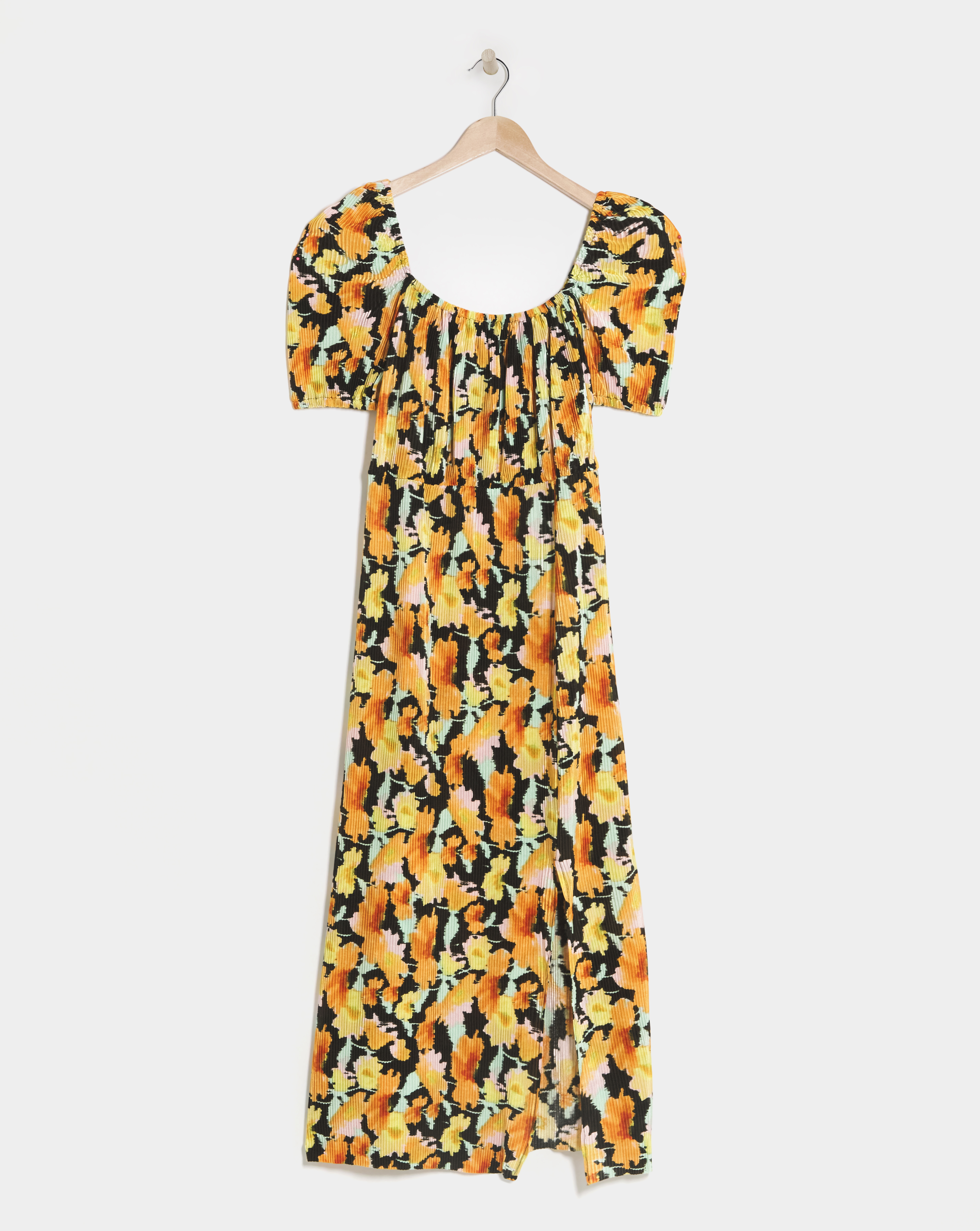 Floral Print Plisse Midi Dress