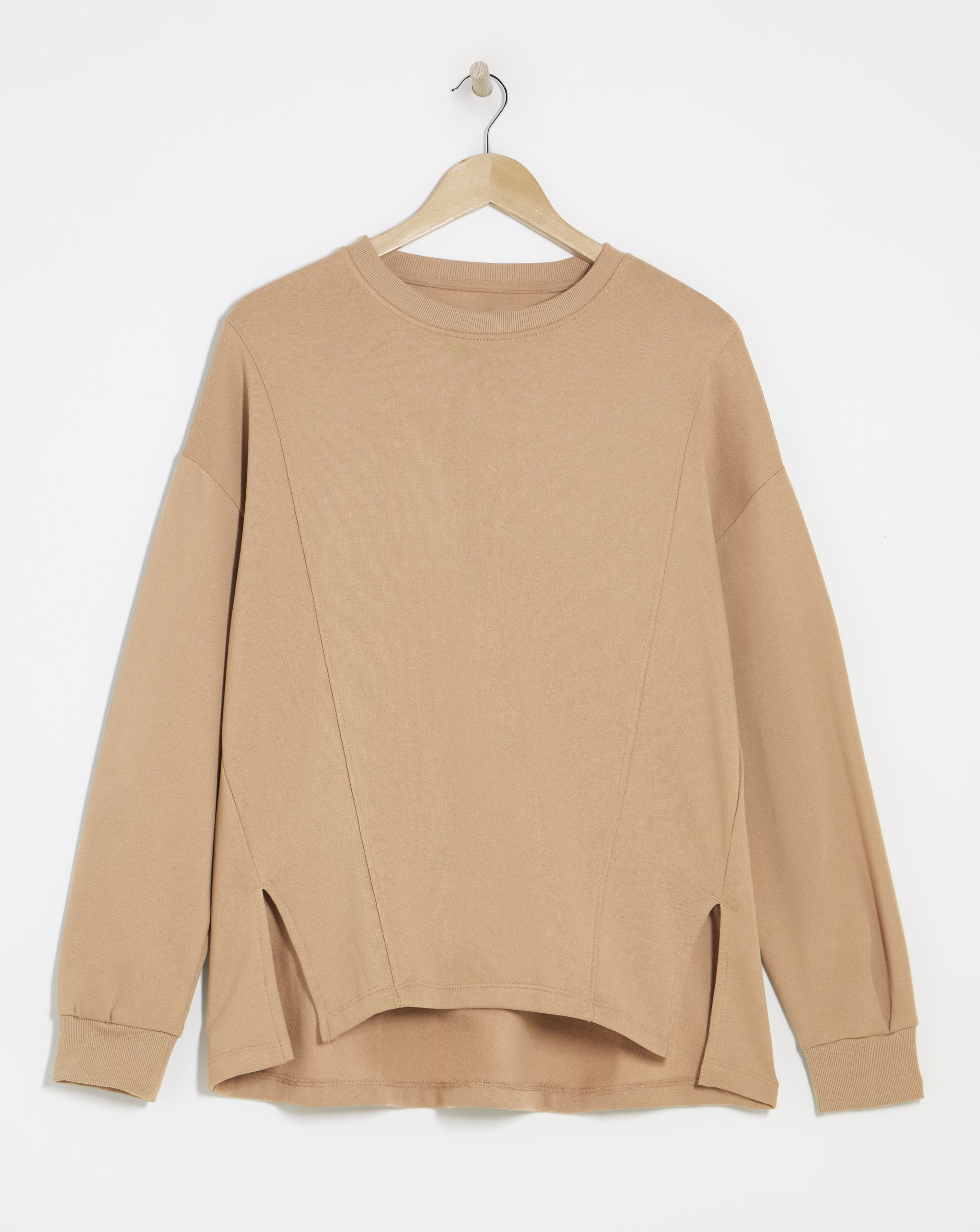 Latte Piping Detail Side Split Sweatshirt