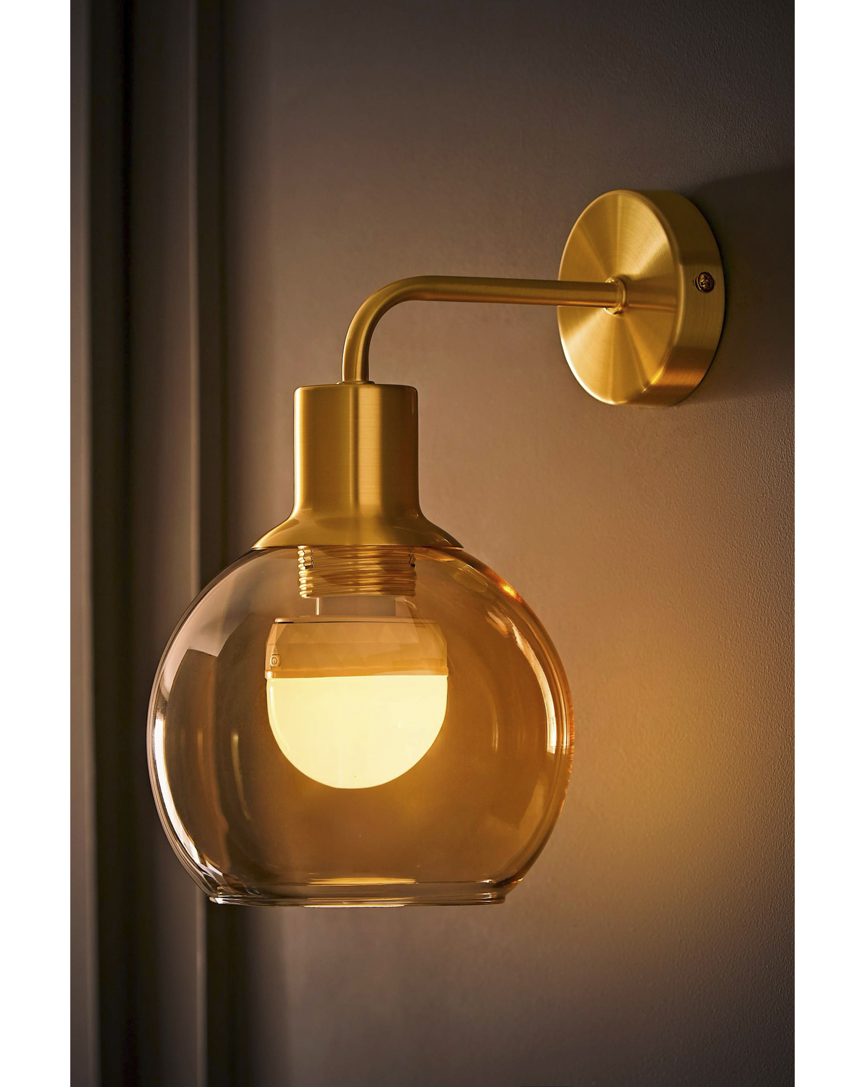 ValueLights Bellamy Brushed Gold Rechargeable Amber Glass Wall Light