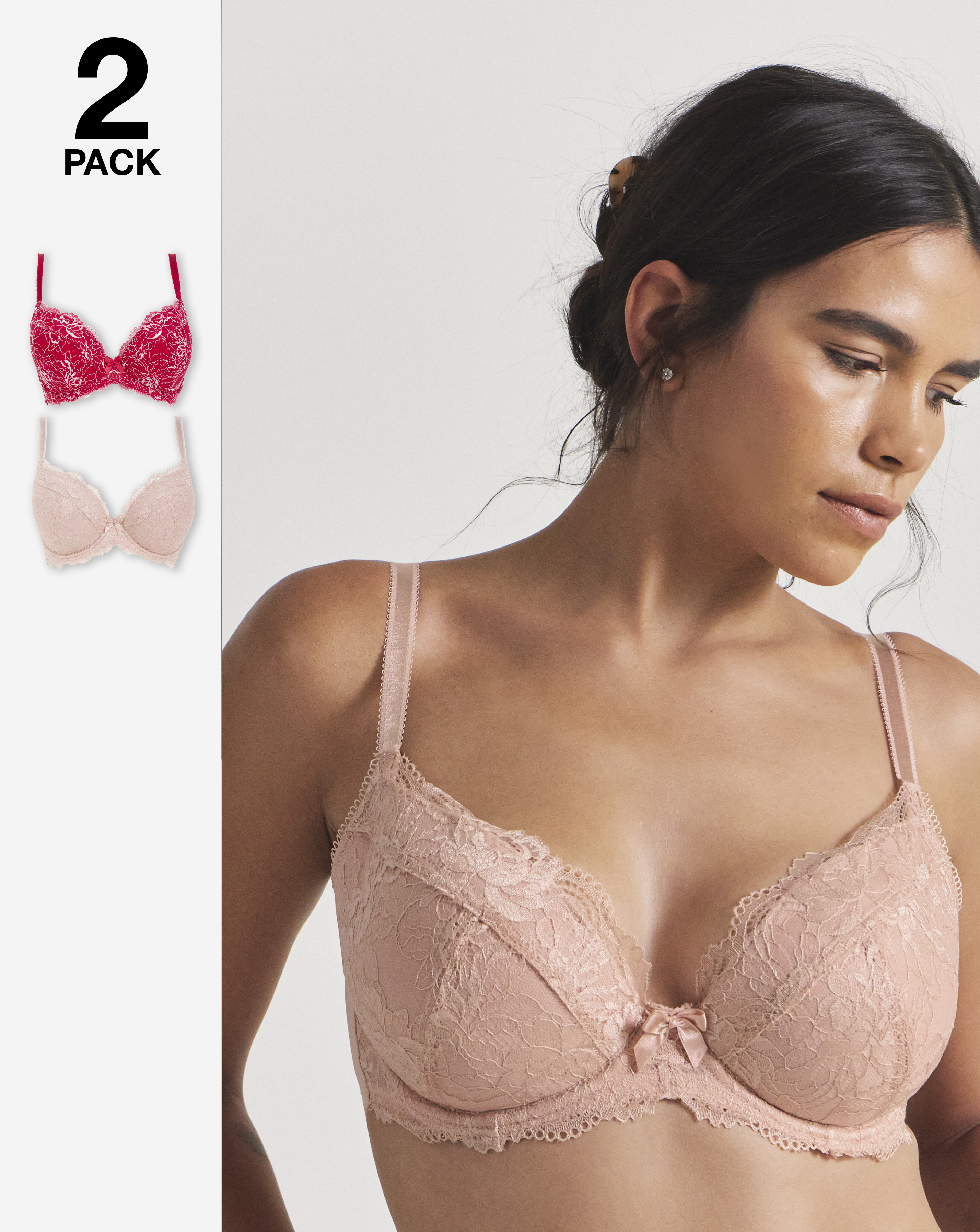 2 Pack Ella Lace Padded Plunge Bras