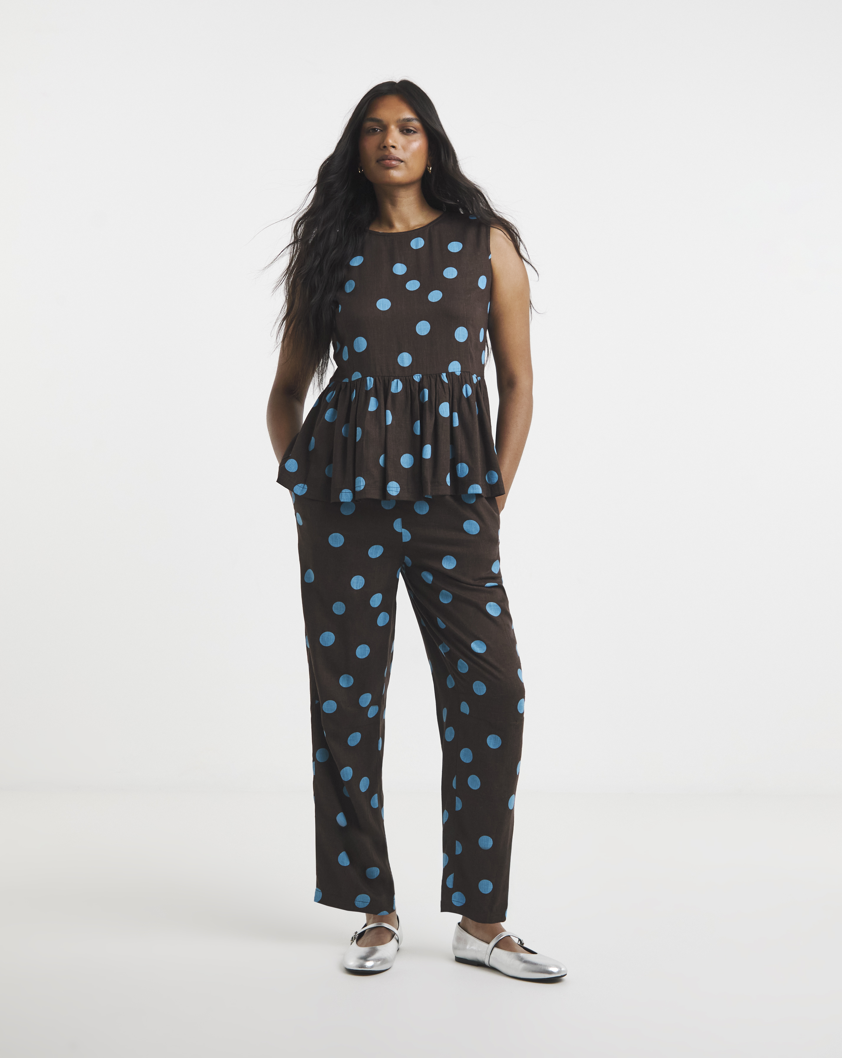 Simply Be Chocolate Spot Linen Trouser