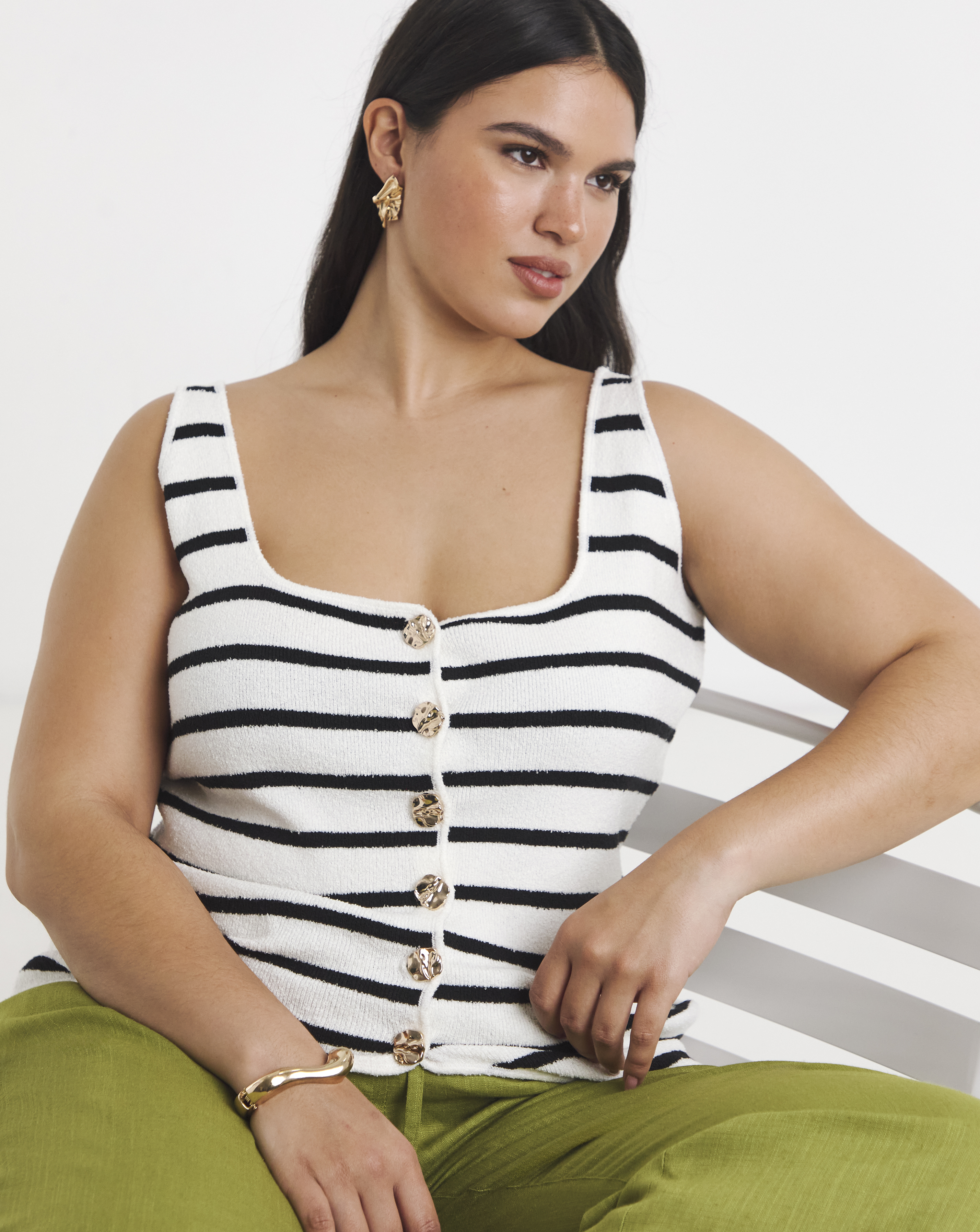 Scoop Neck Vest with Button Detail
