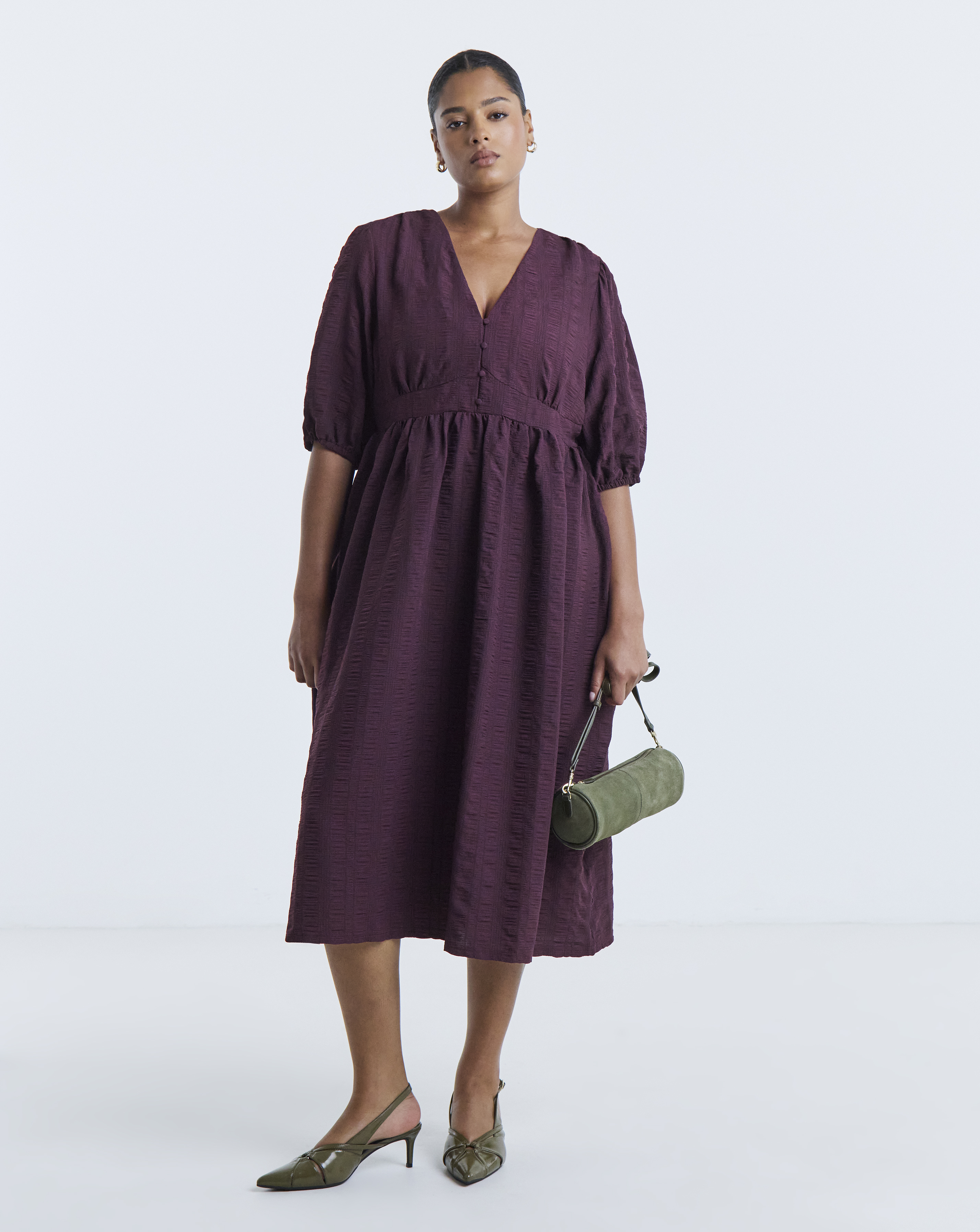 Simply Be Burgundy Textured Waist Detail Midi Dress