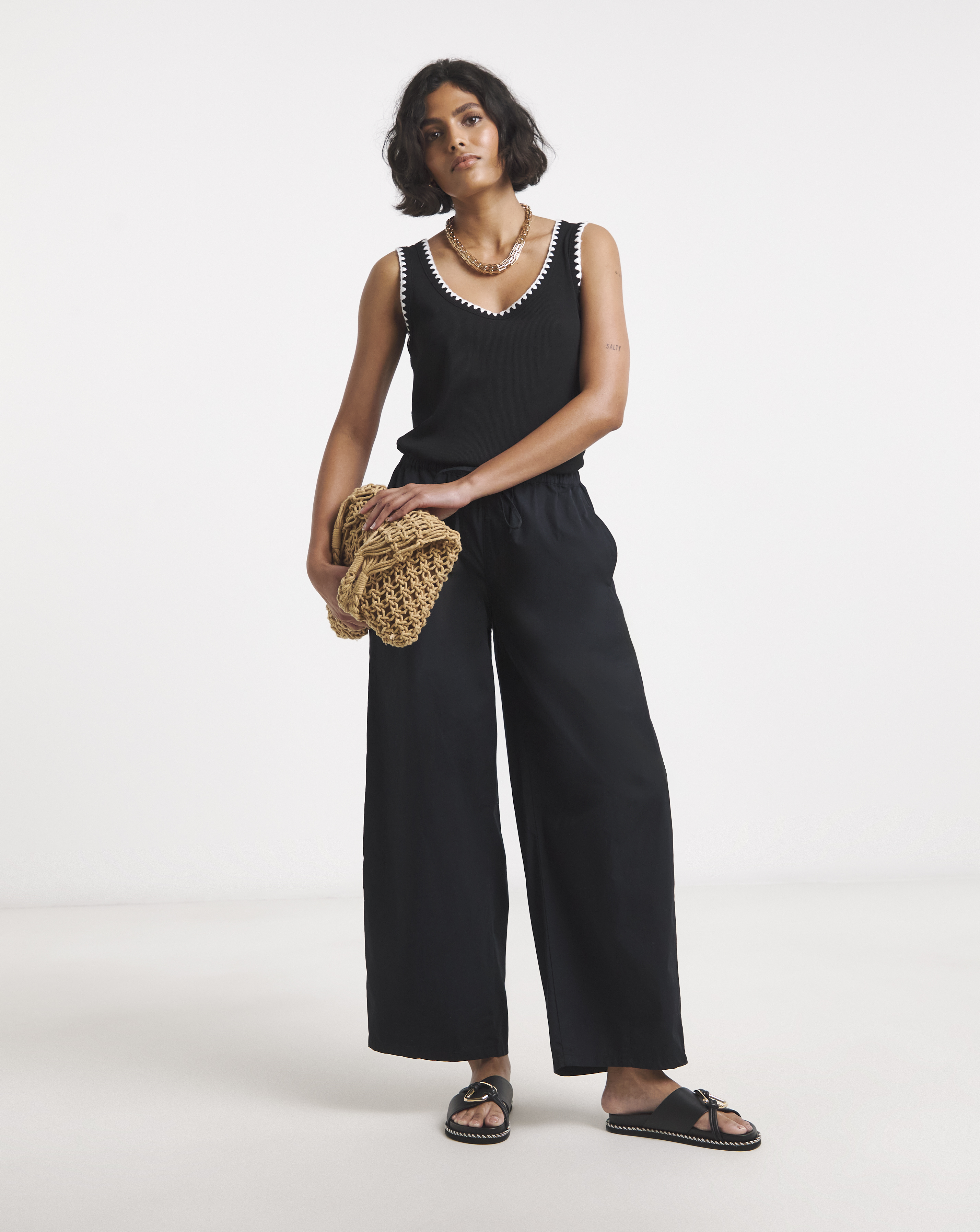 Simply Be Black Cotton Barrel Trouser