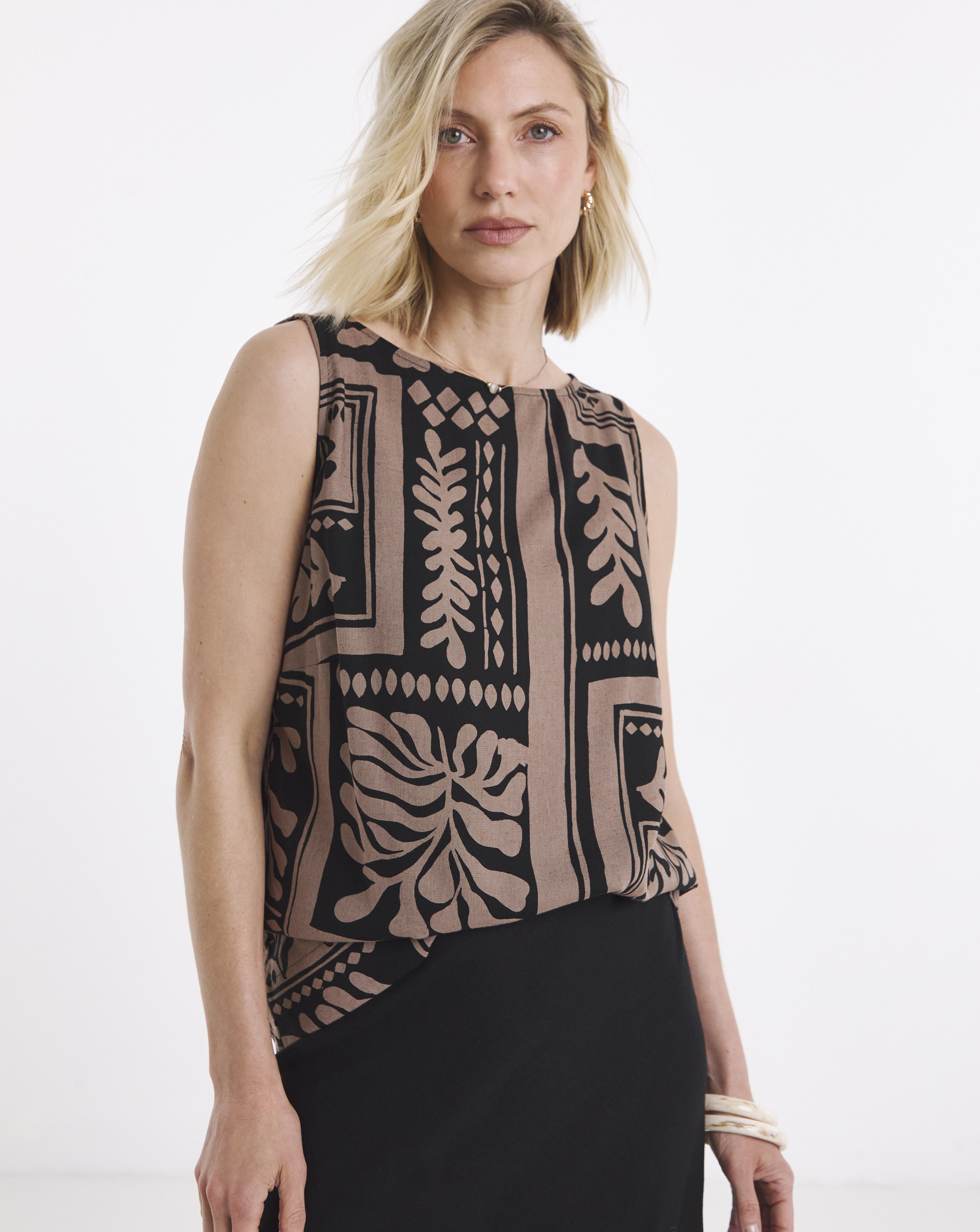 Slash Neck Linen Mix Shell Top