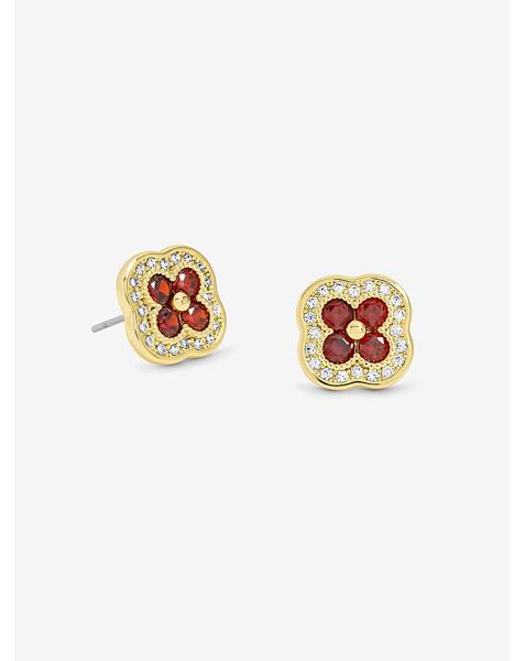 14K Gold Plated Ruby Clover Studs