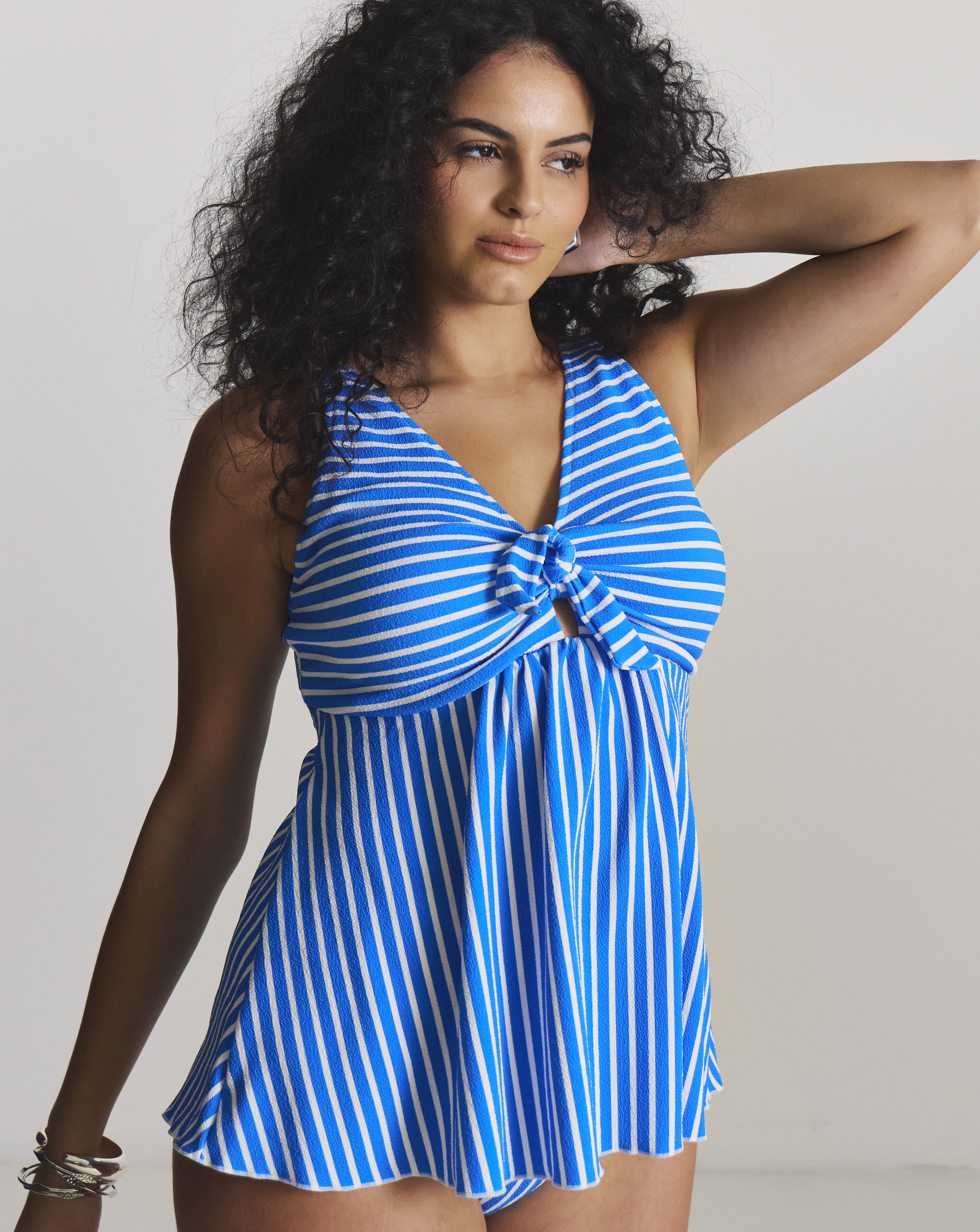 Tie Front Stripe Tankini Top