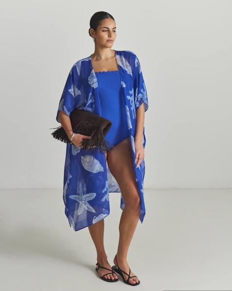 Tie Front Shell Print Mini Kaftan