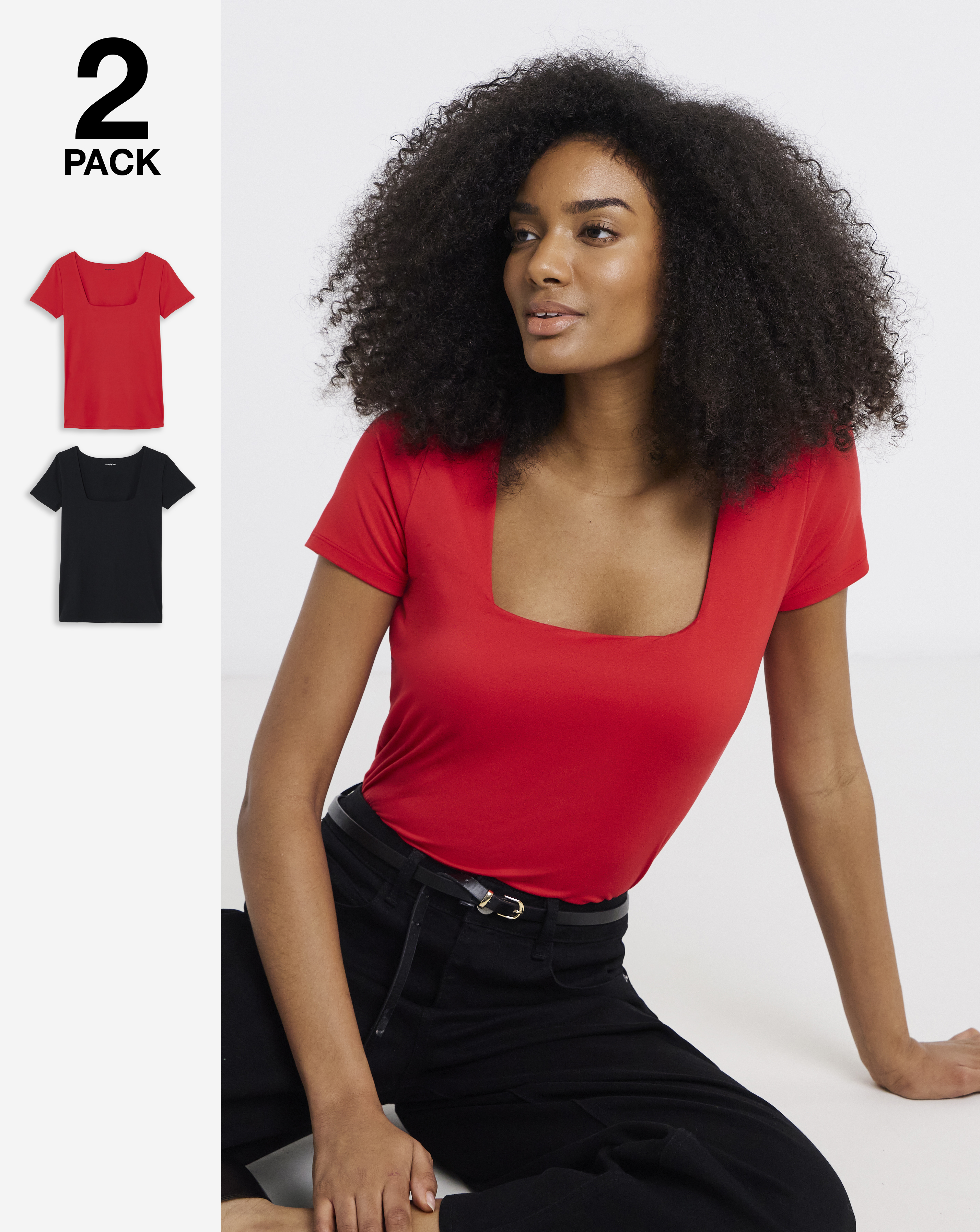 2 Pack Soft Touch Square Neck Tops