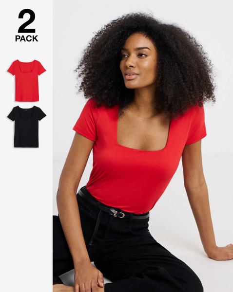 2 Pack Soft Touch Square Neck Tops