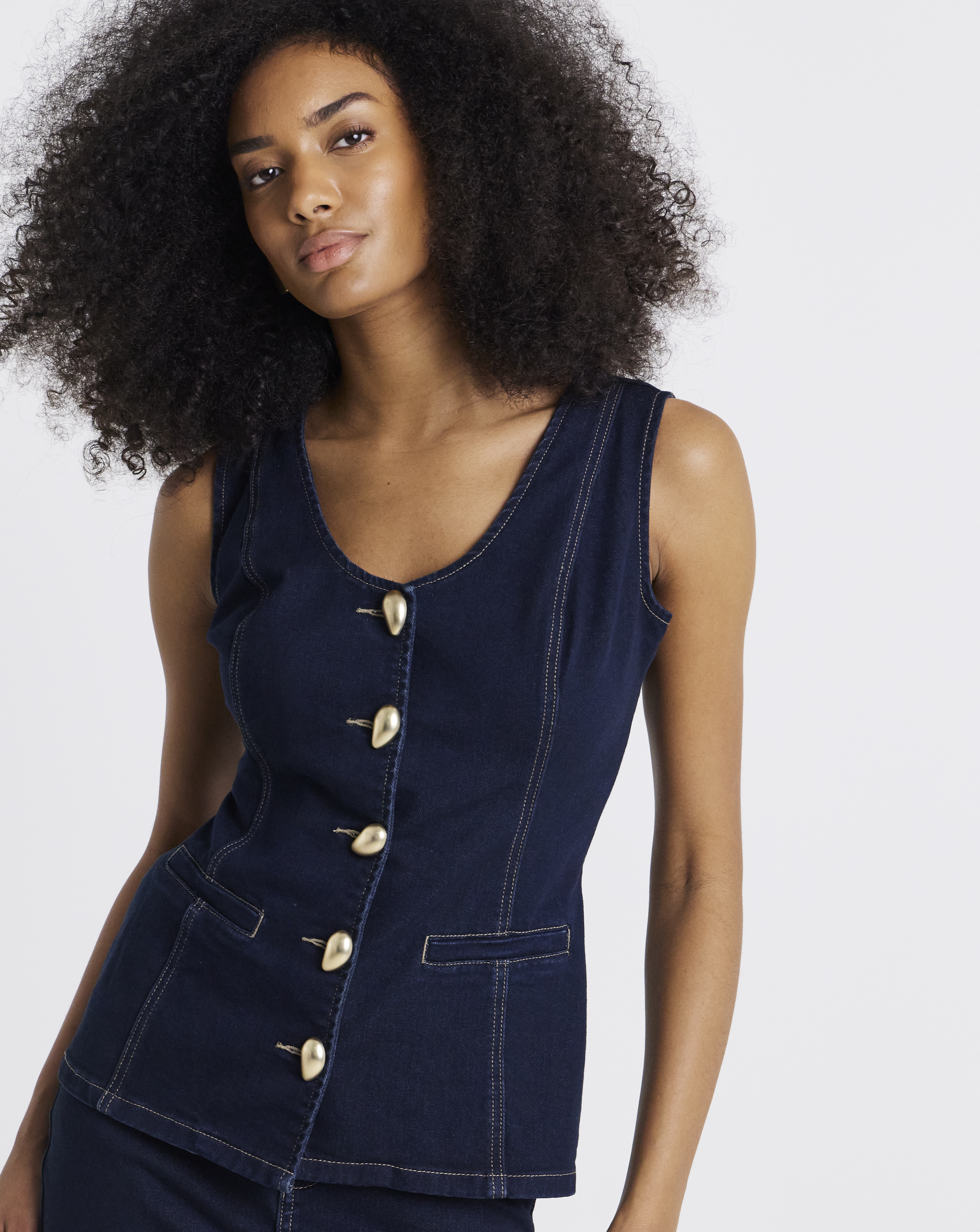 Simply Be Statement Button Denim Top
