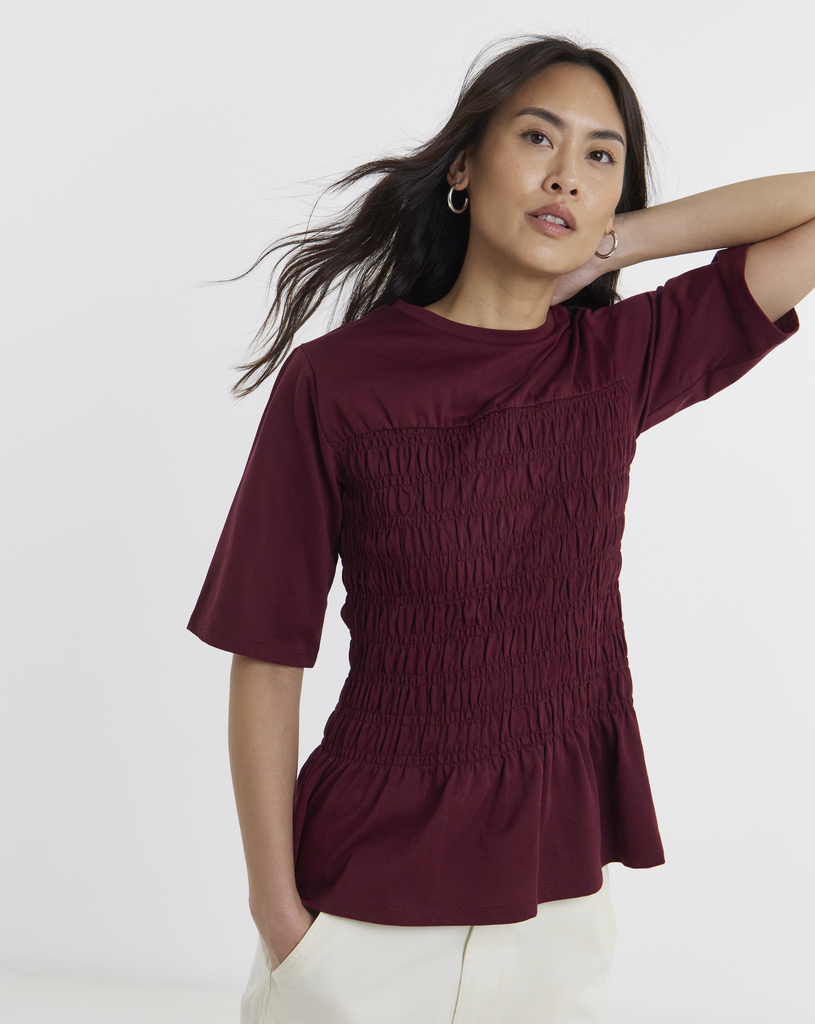 Shirred Short Sleeve Top