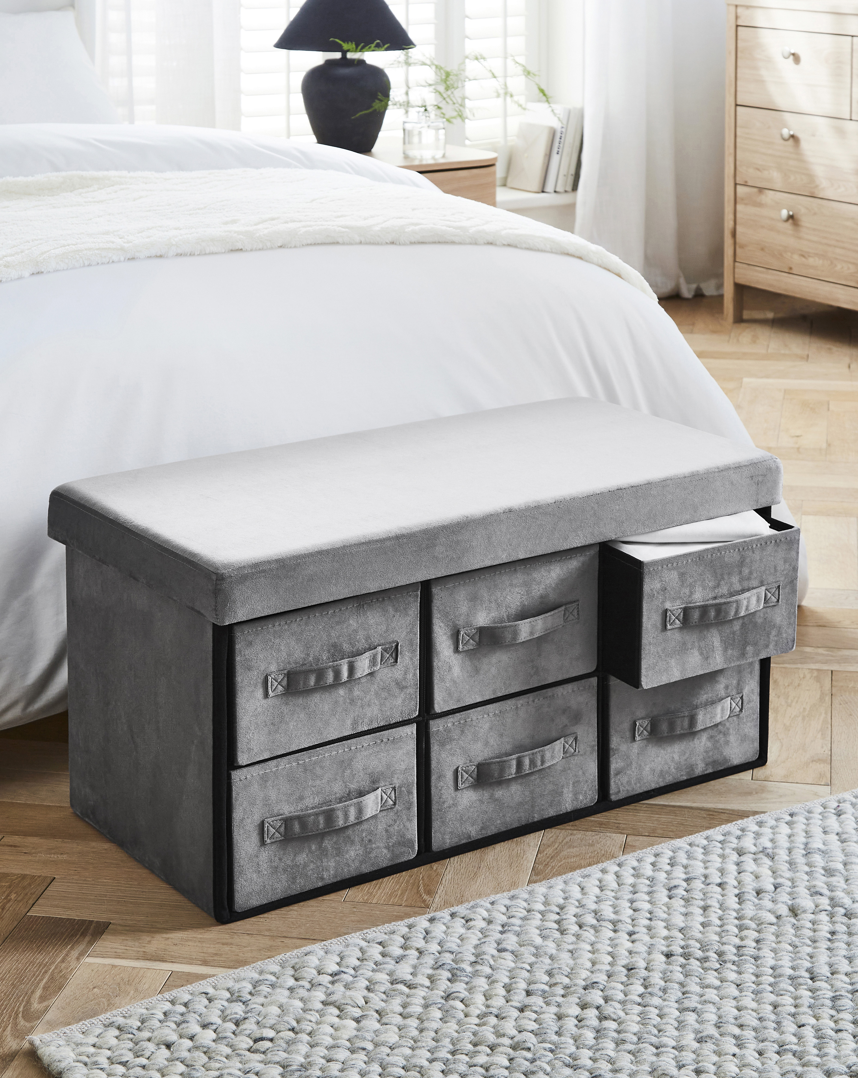 Foldable Velvet Drawer Ottoman