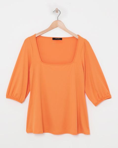 Orange Square Neck Volume Sleeve Top