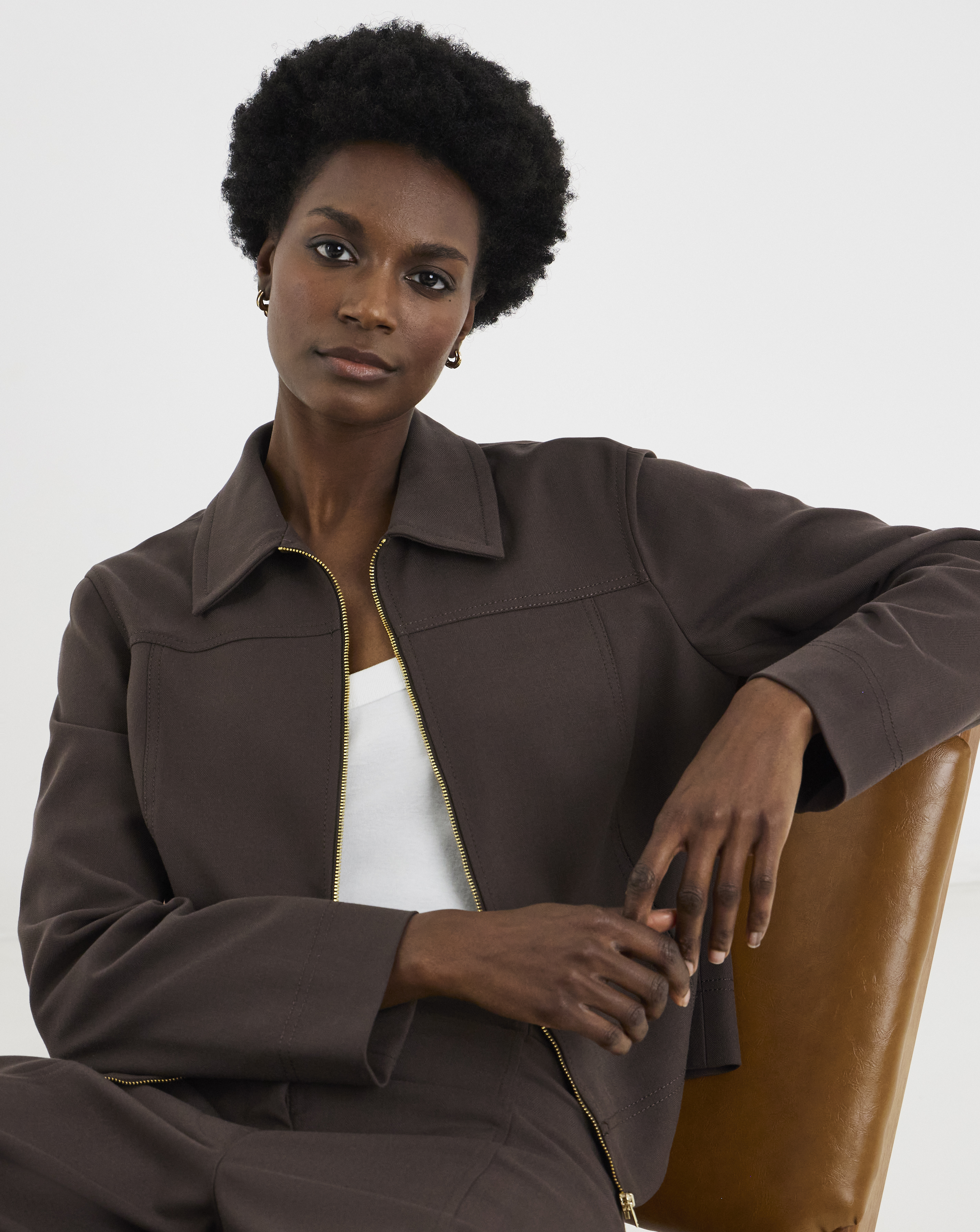 Zip Front Herringbone Jacket