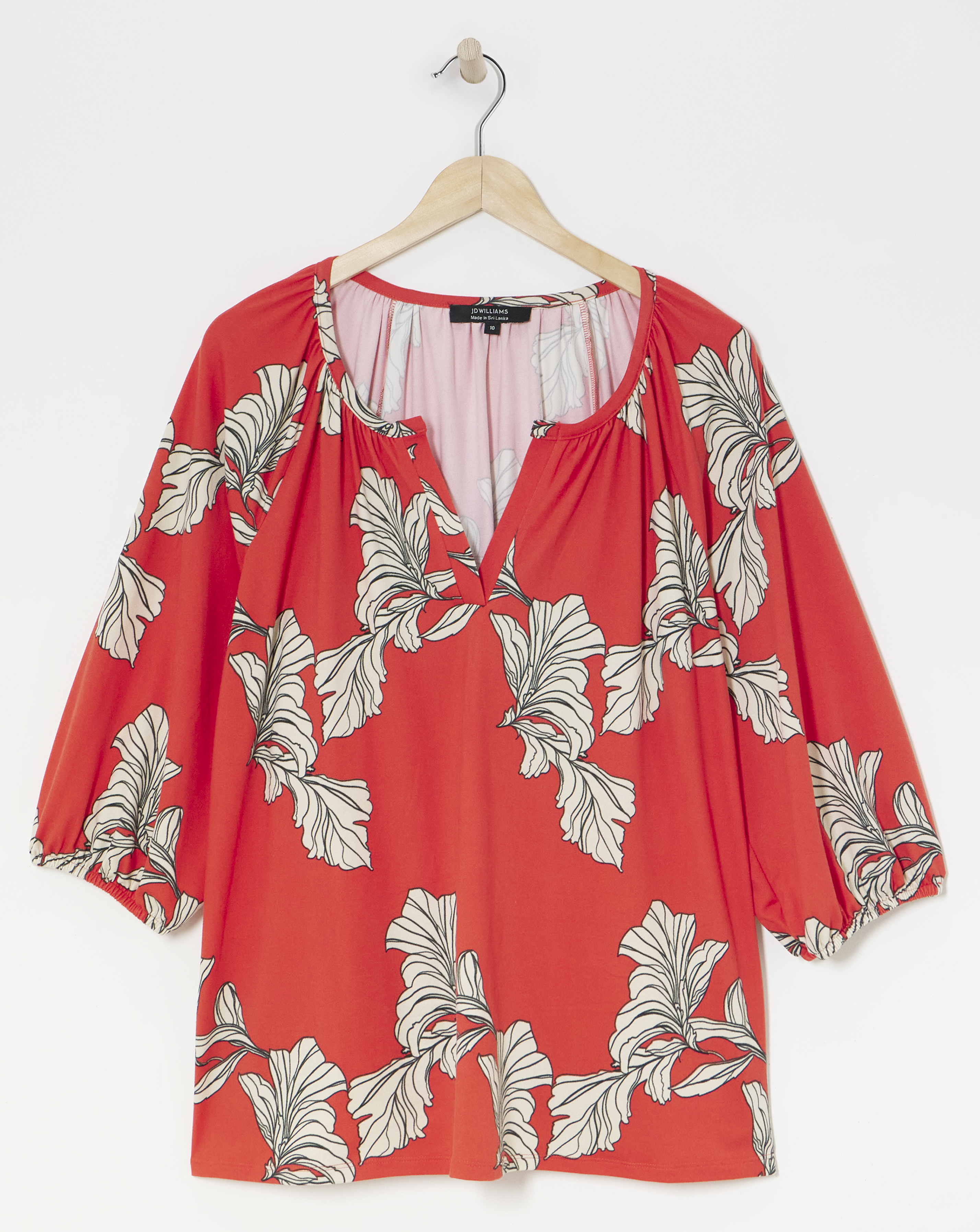 Red Floral Blousin Sleeve Jersey Top