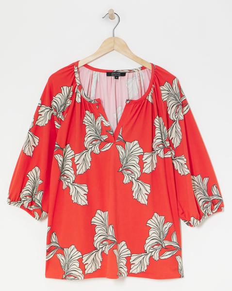 Red Floral Blousin Sleeve Jersey Top