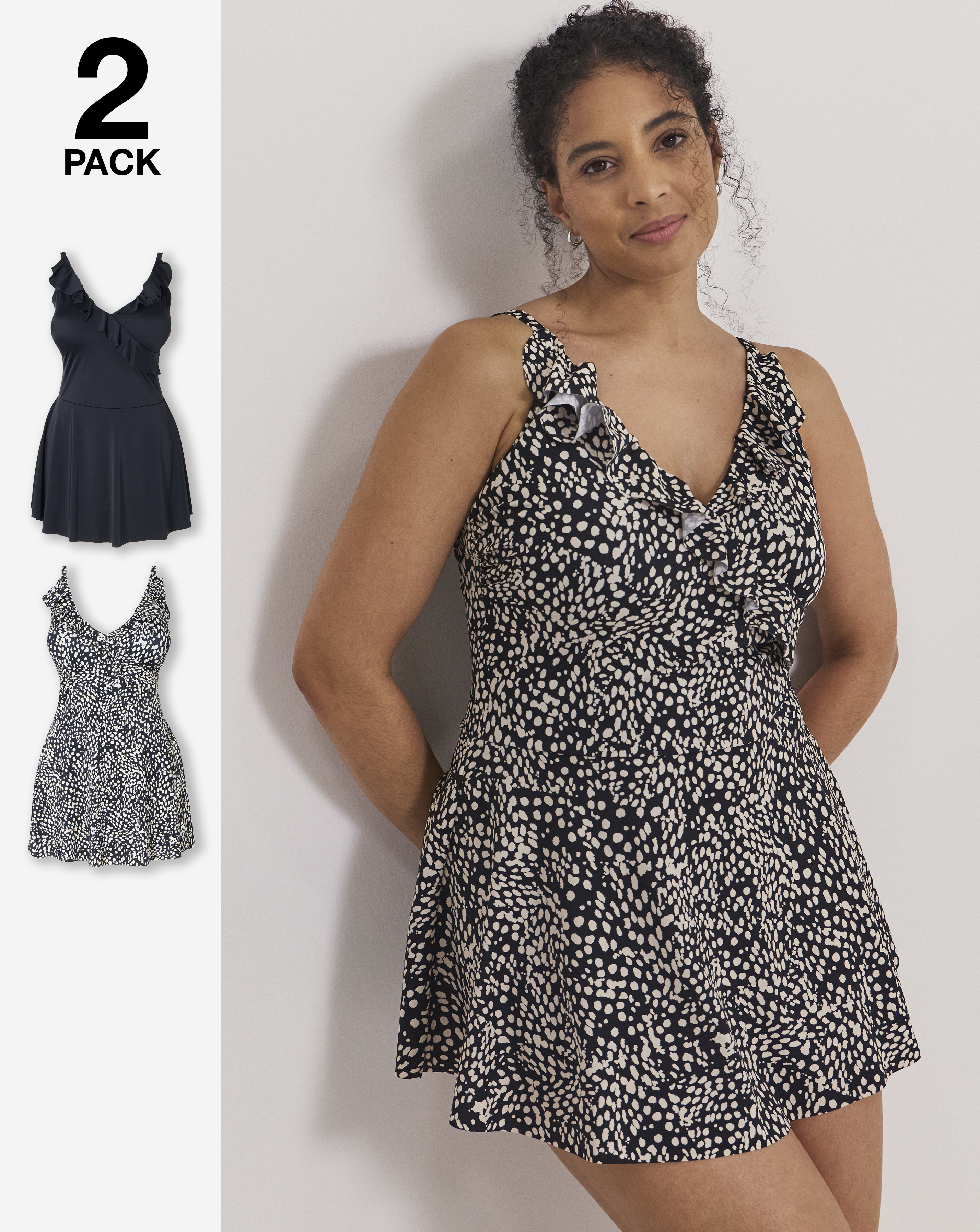 Simply Be Value 2 Pack Swimdresses - Spot Print