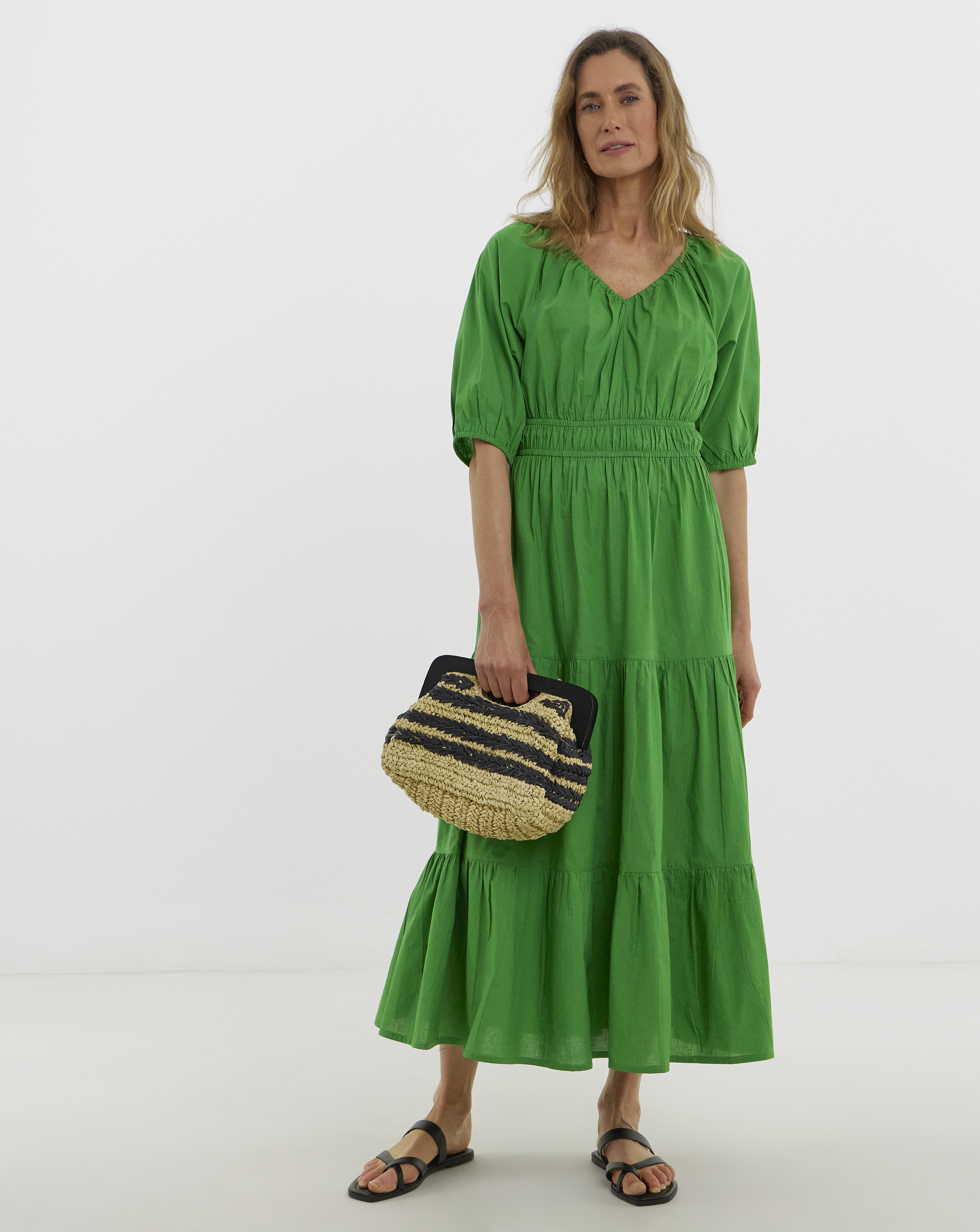 Crinkle Cotton Short Sleeve Maxi Dress