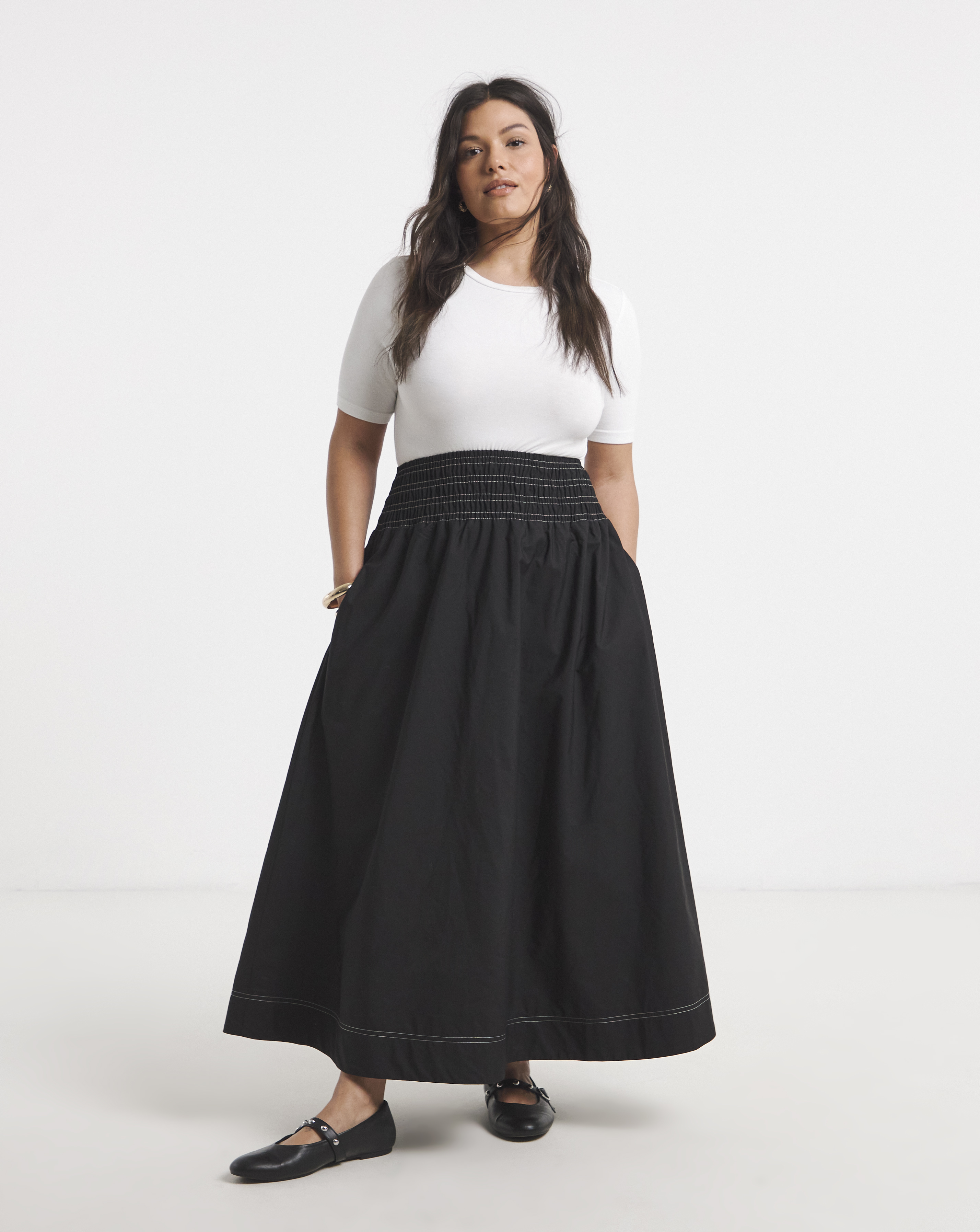 Simply Be Black Shirred Waist Skirt