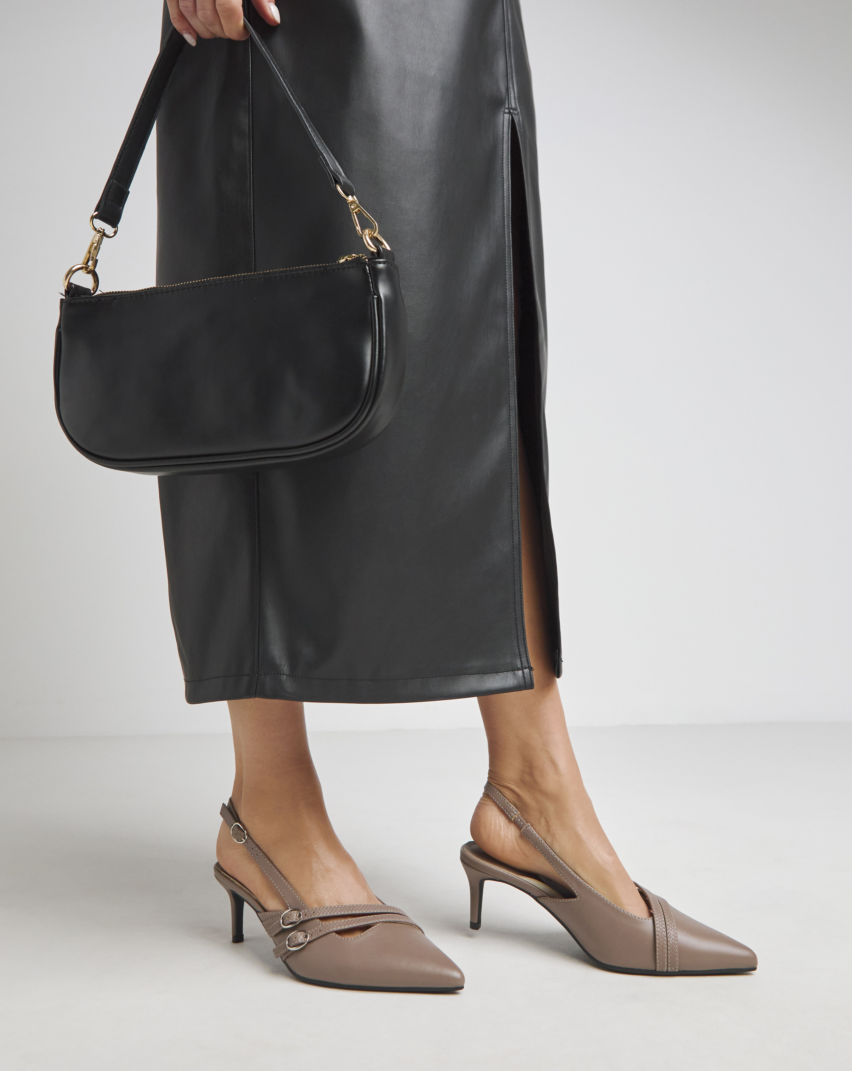 Buckled Kitten Heel Slingbacks Wide