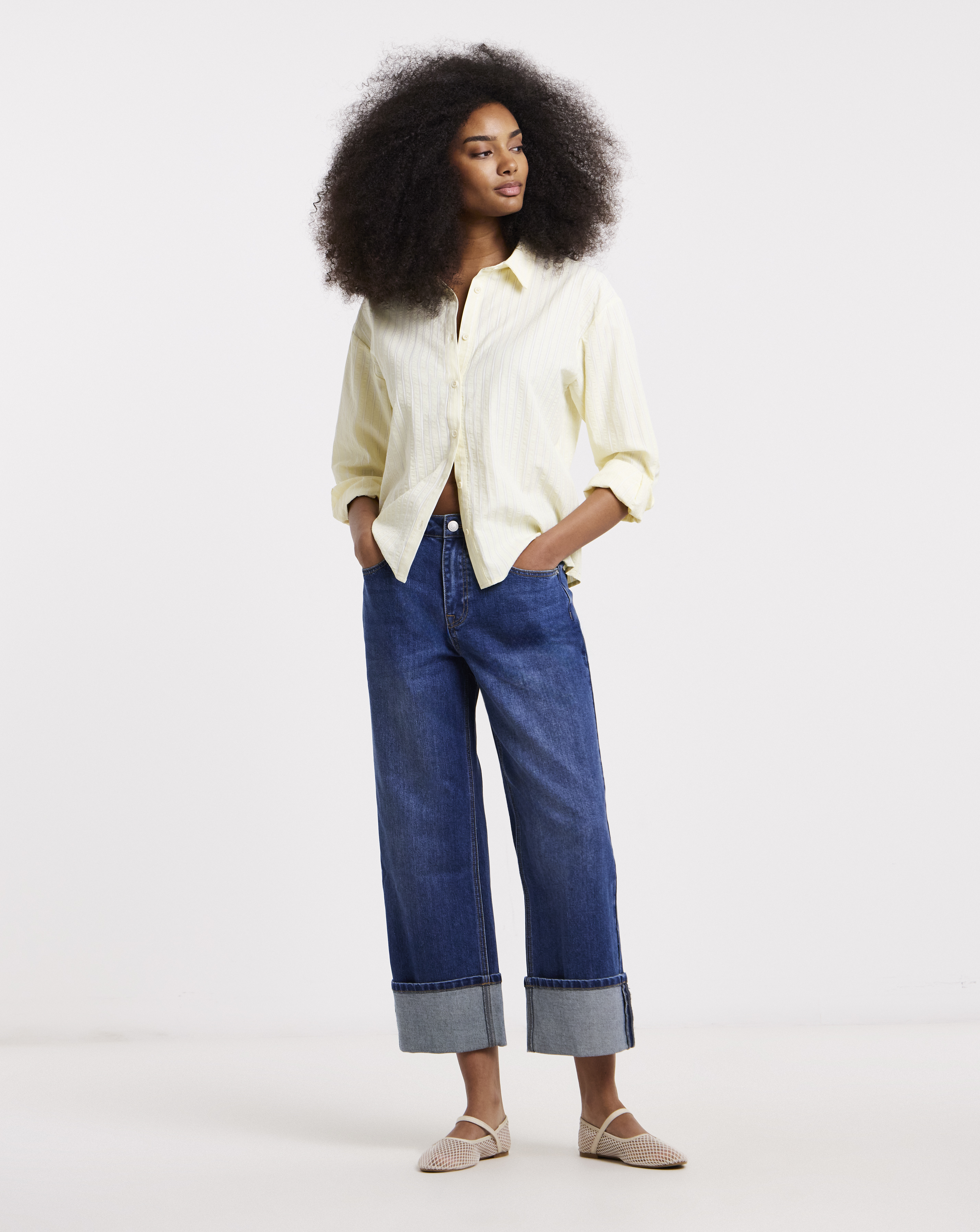 Blue Cropped Straight Leg Turn Up Jeans